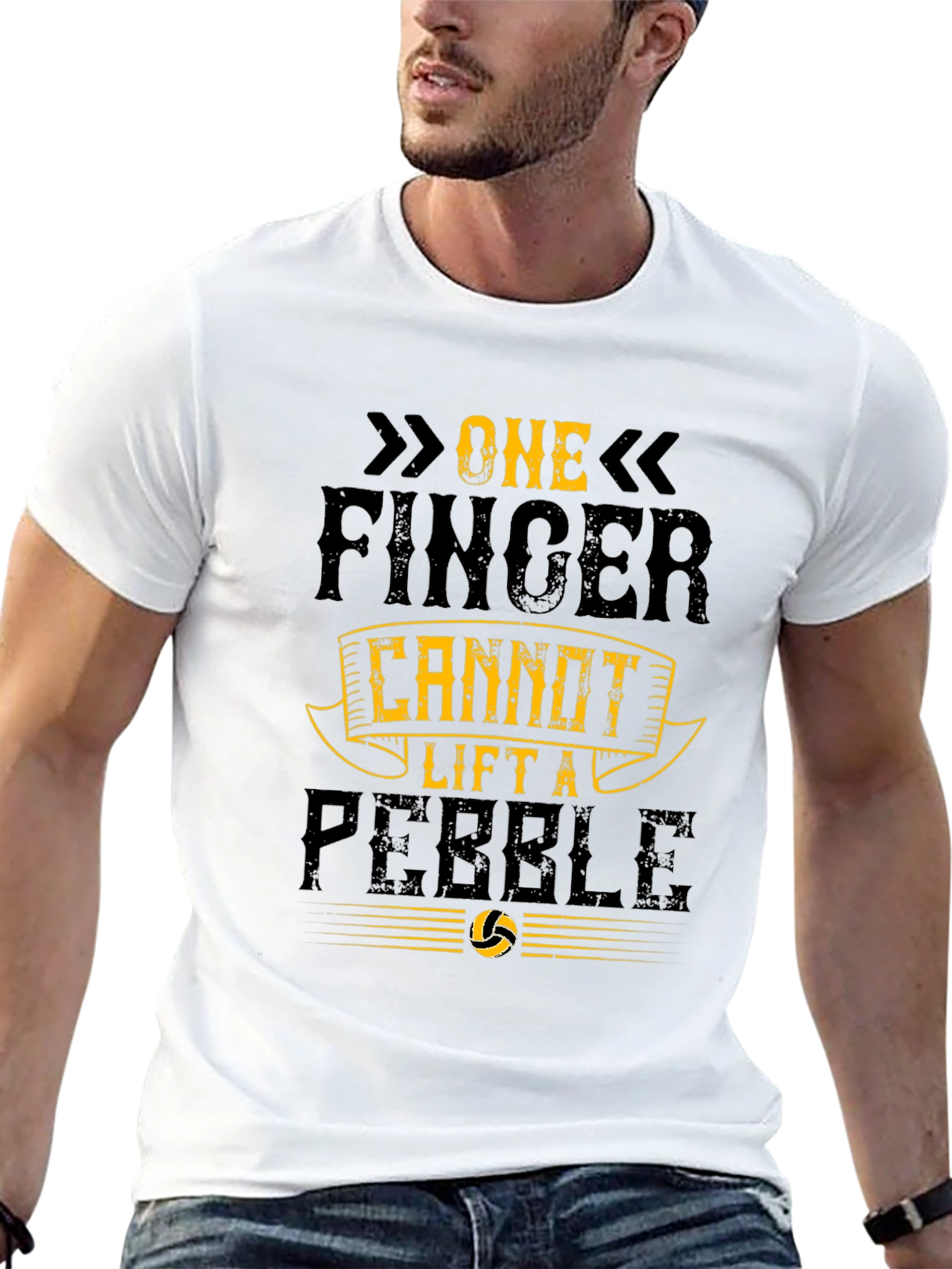 One Finger Cannot Lift a Pebble Black T-Shirt