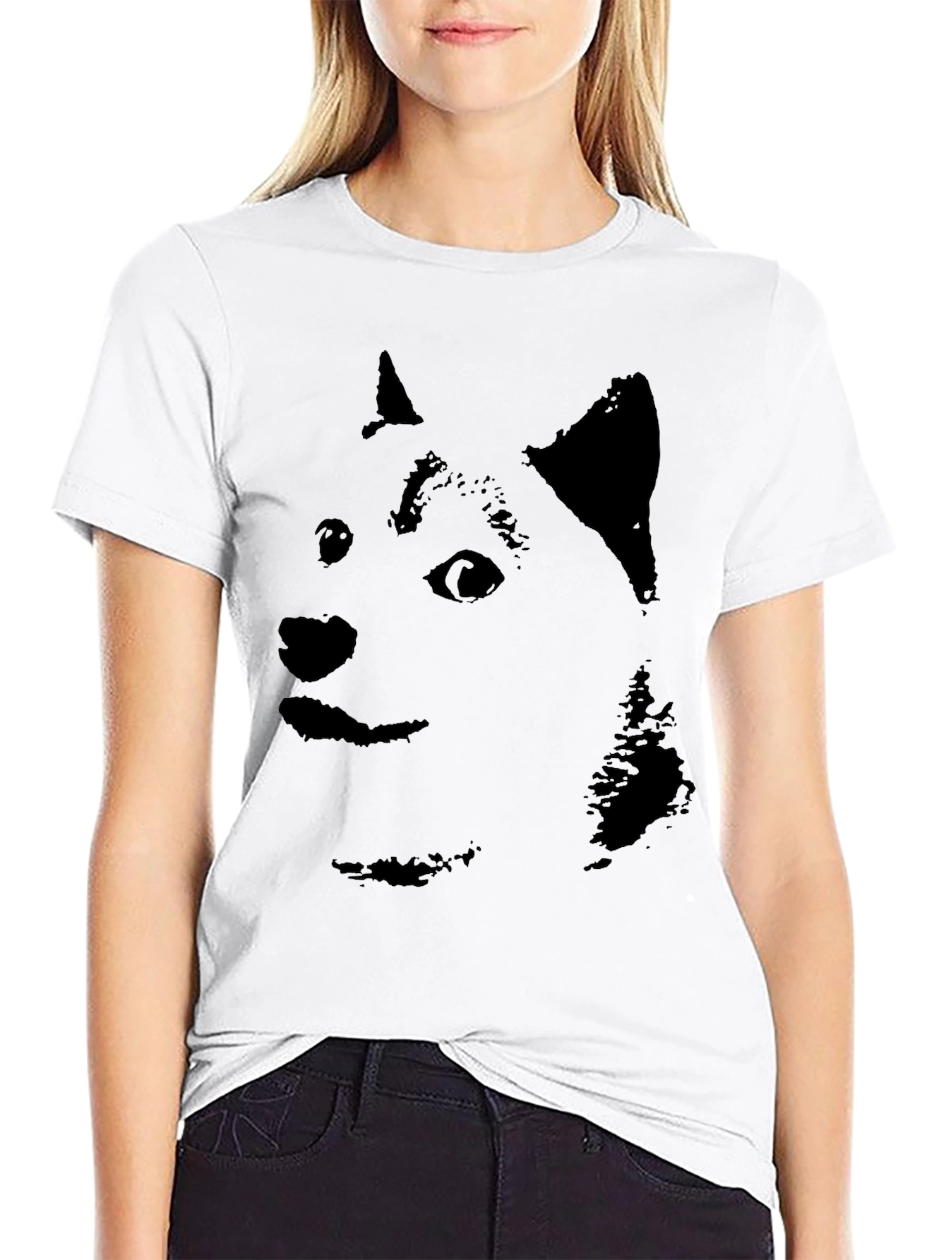 Doge Face Graphic T-Shirt - Black