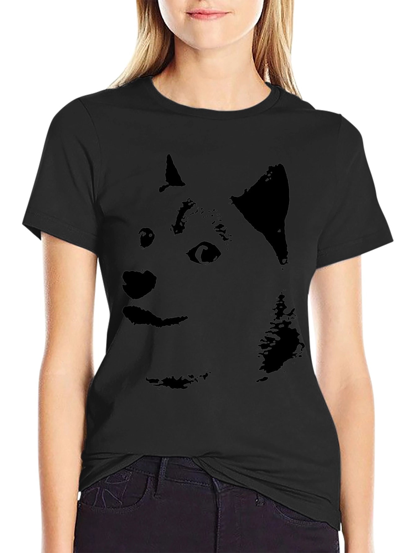 Doge Face Graphic T-Shirt - Black
