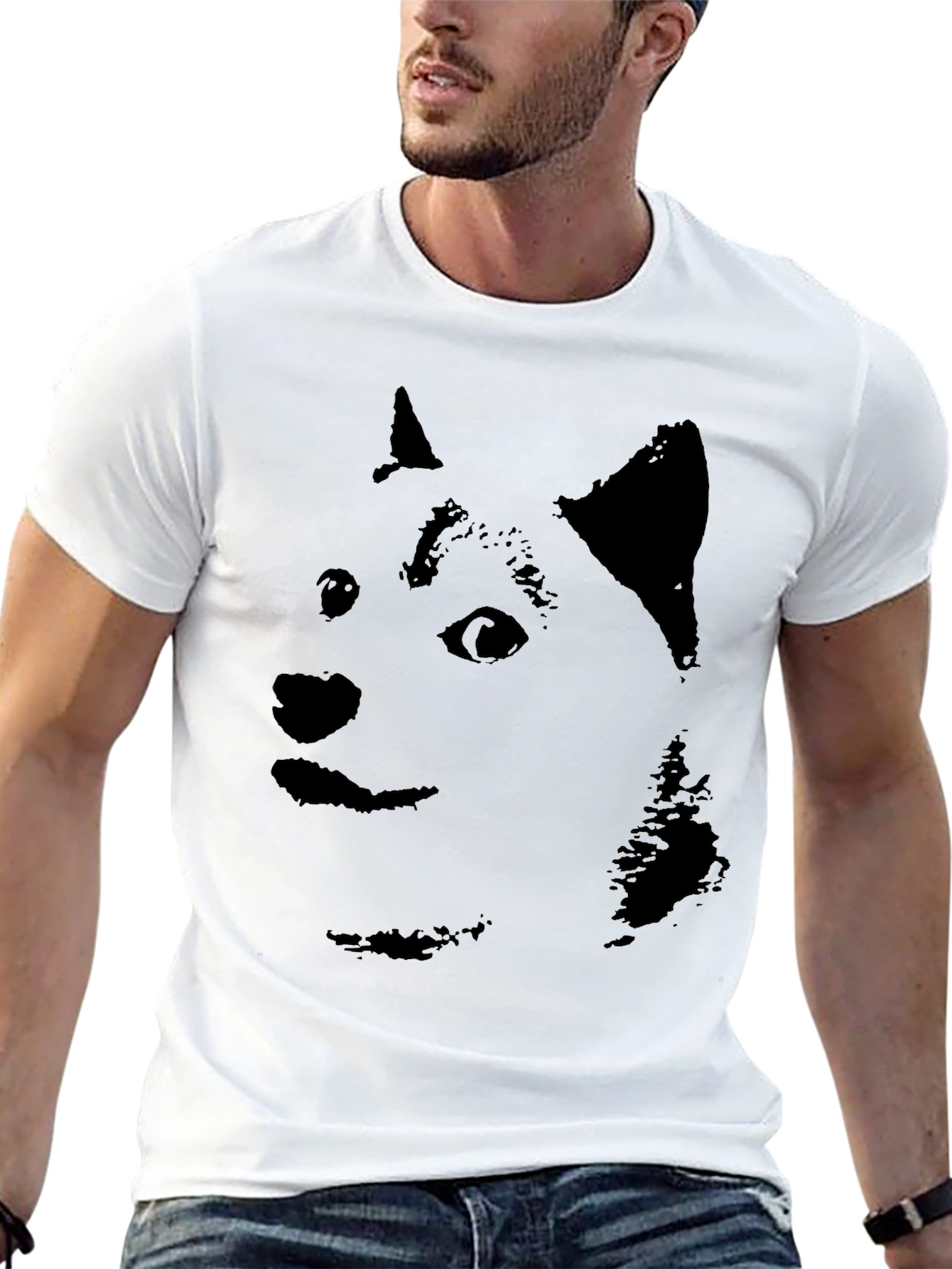 Doge Face Graphic T-Shirt - Black