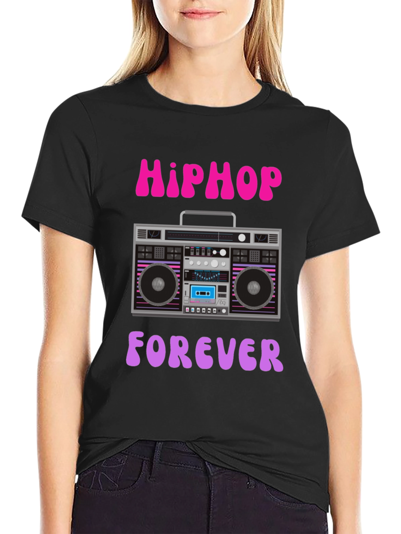 Hip Hop Forever Retro Boombox Graphic T-Shirt