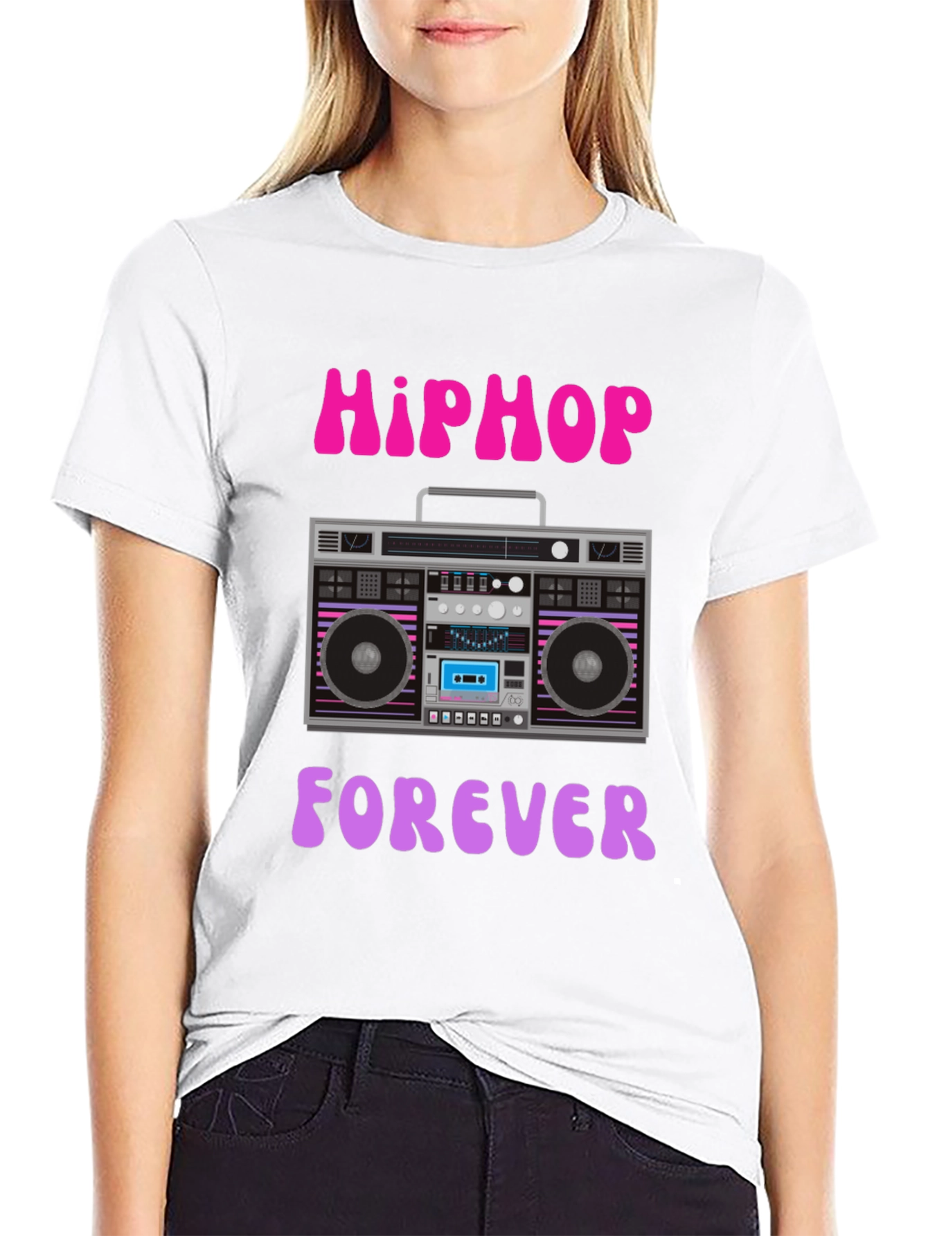 Hip Hop Forever Retro Boombox Graphic T-Shirt