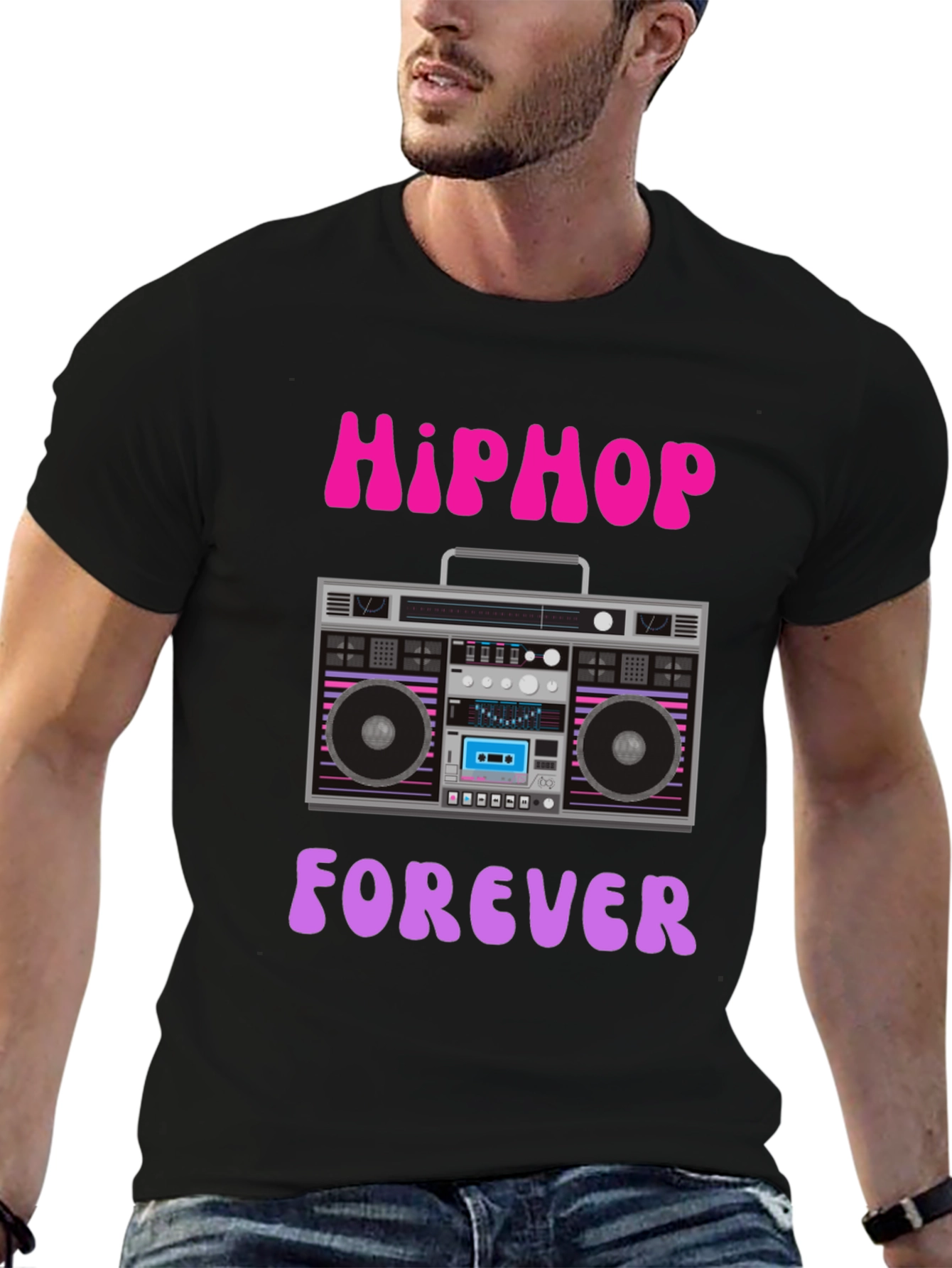 Hip Hop Forever Retro Boombox Graphic T-Shirt