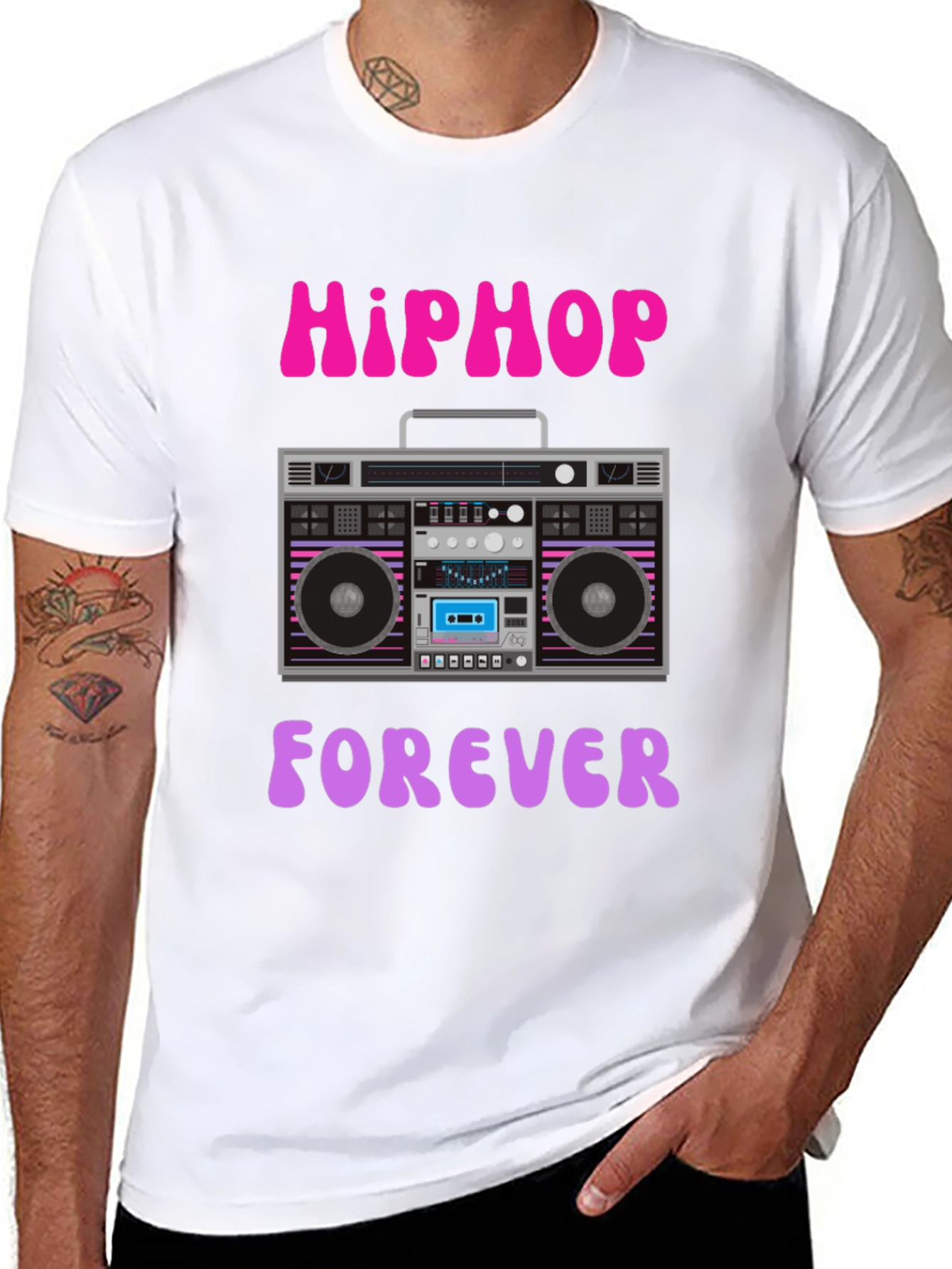 Hip Hop Forever Retro Boombox Graphic T-Shirt