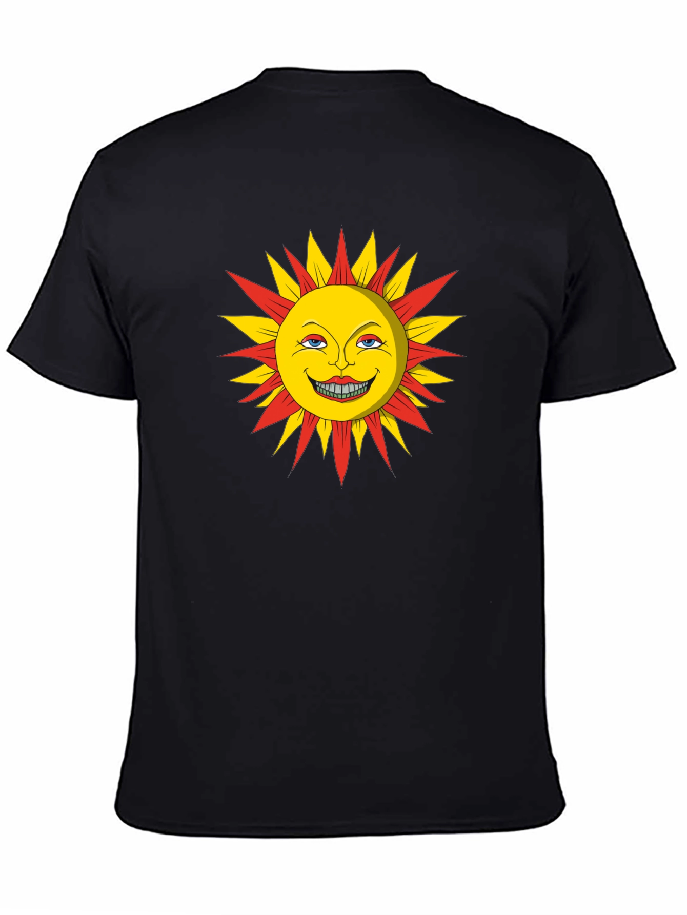 Smiling Sun Graphic Tee - Black Cotton T-Shirt