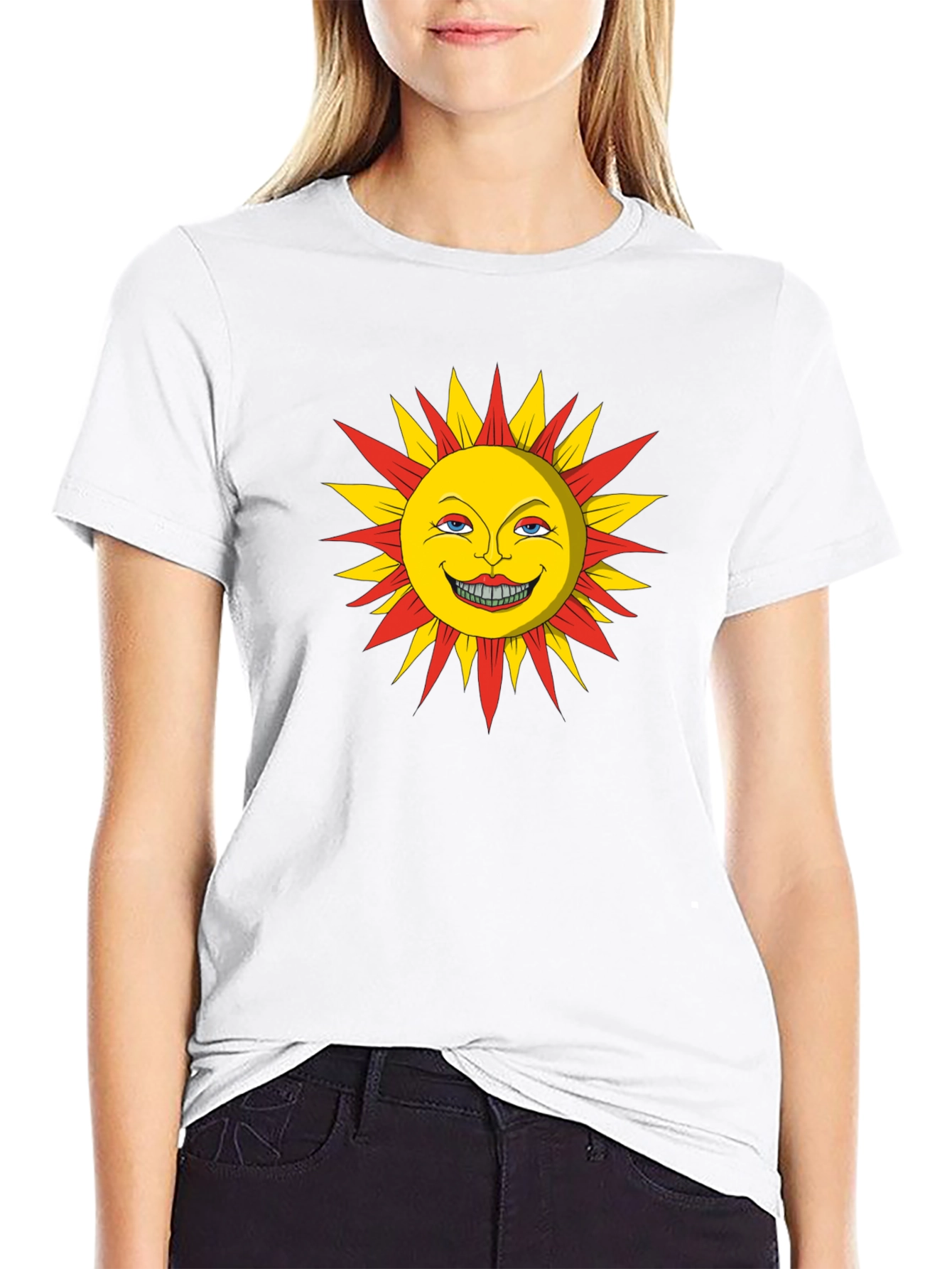 Smiling Sun Graphic Tee - Black Cotton T-Shirt