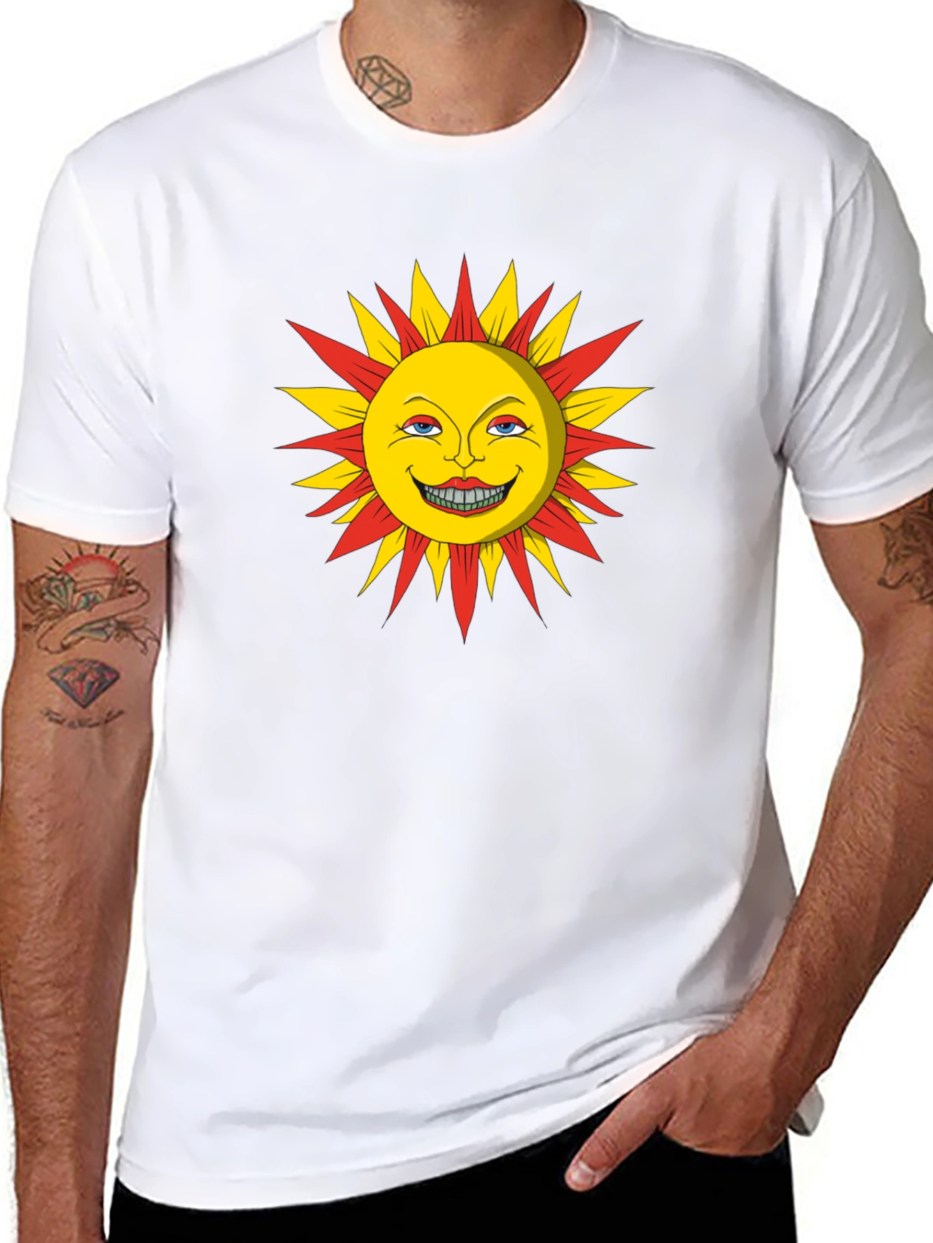 Smiling Sun Graphic Tee - Black Cotton T-Shirt