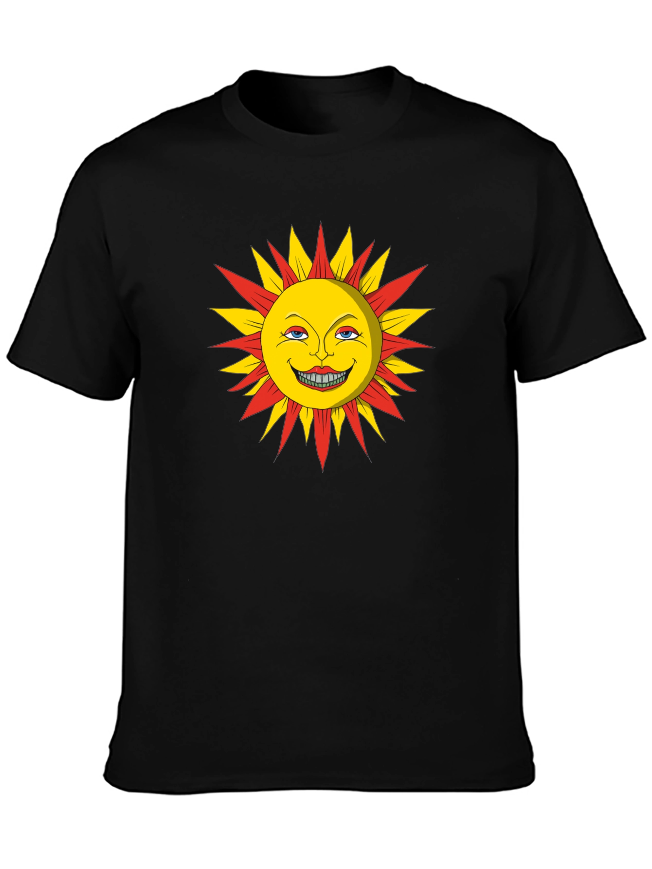 Smiling Sun Graphic Tee - Black Cotton T-Shirt