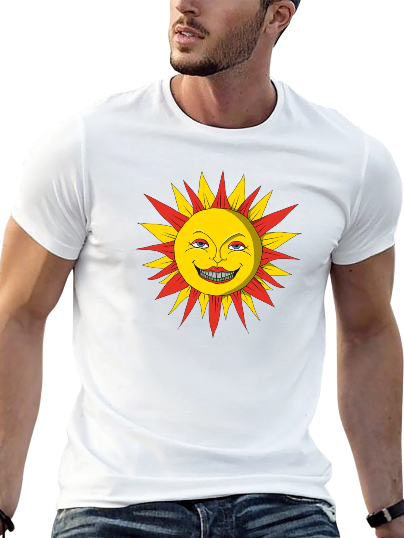 Smiling Sun Graphic Tee - Black Cotton T-Shirt