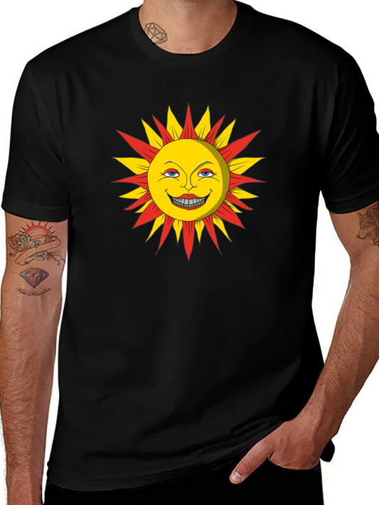 Smiling Sun Graphic Tee - Black Cotton T-Shirt