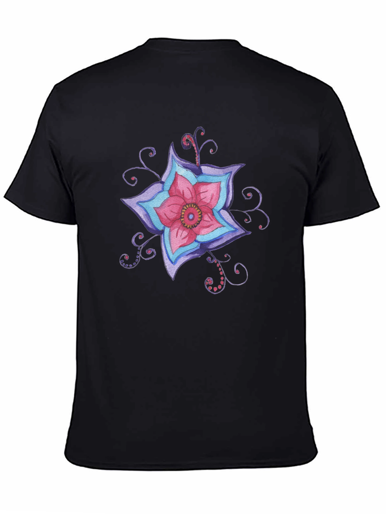 Floral Graphic Print Black T-Shirt