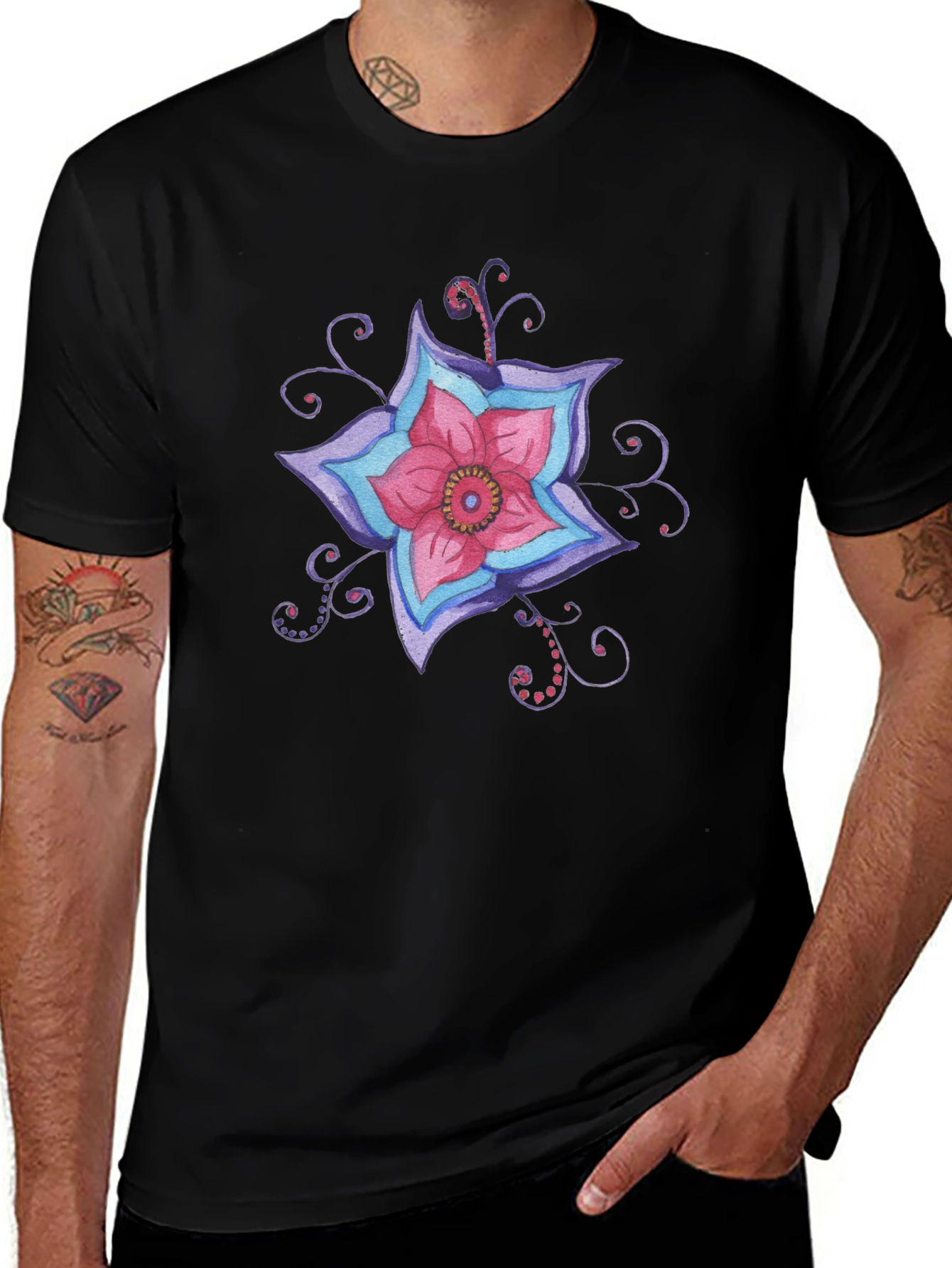 Floral Graphic Print Black T-Shirt