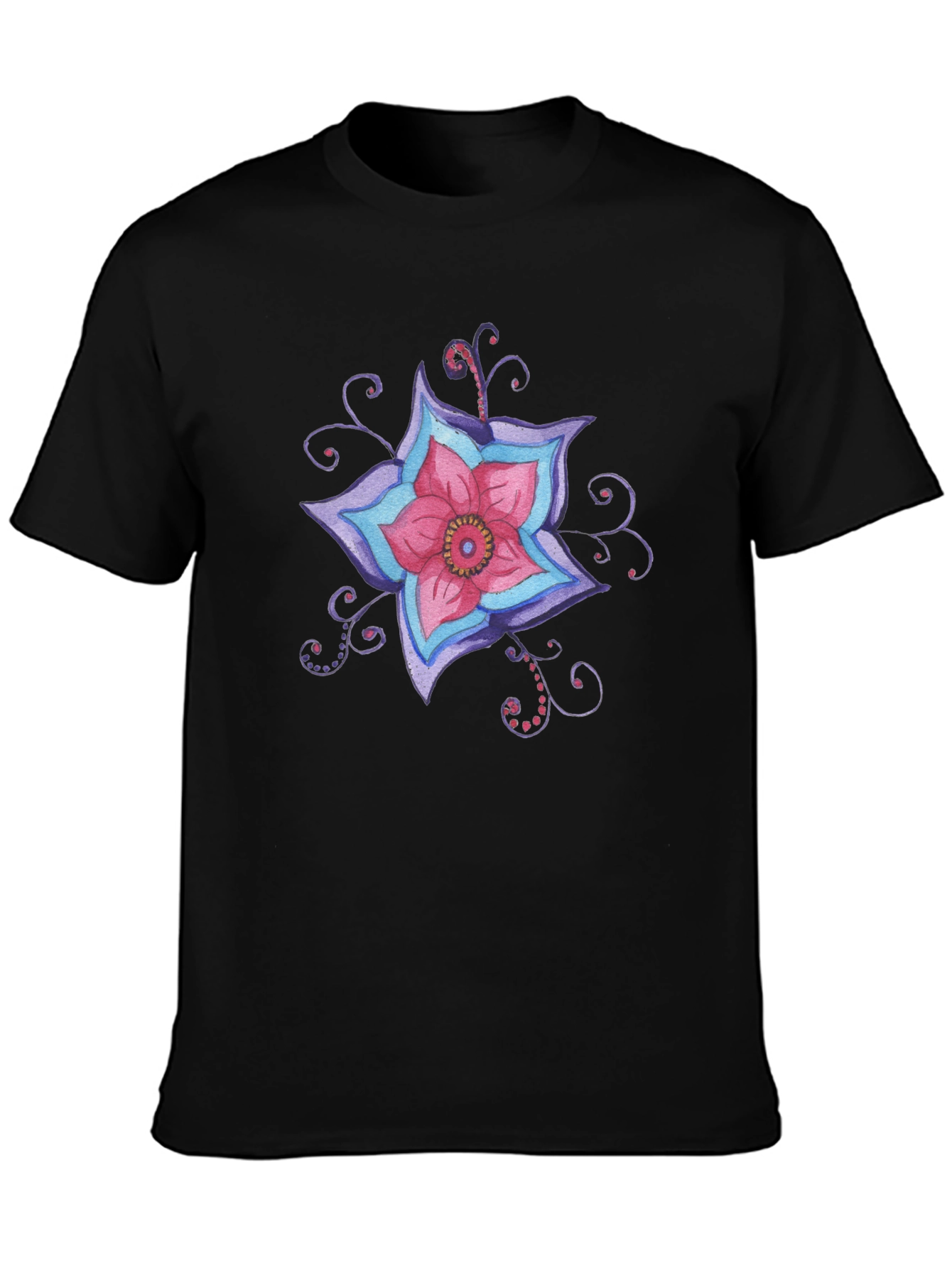 Floral Graphic Print Black T-Shirt