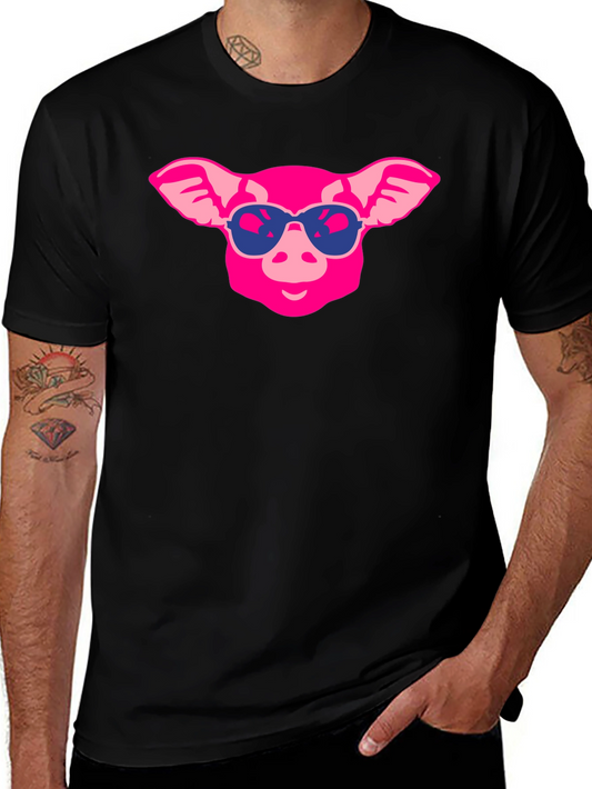Cool Pig T-Shirt - Mens Black Tee with Pink Pig Graphic