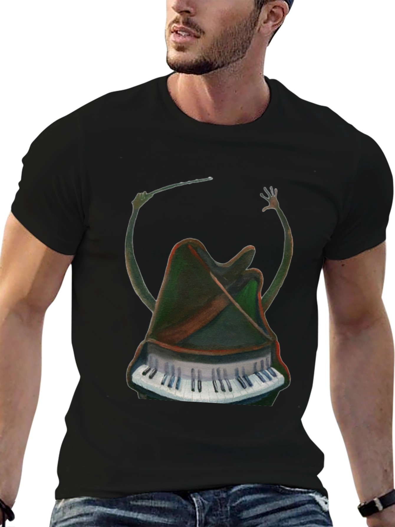 Surreal Piano Conductor Black T-Shirt