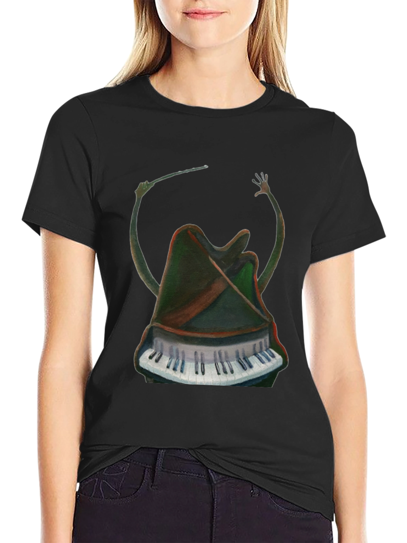 Surreal Piano Conductor Black T-Shirt