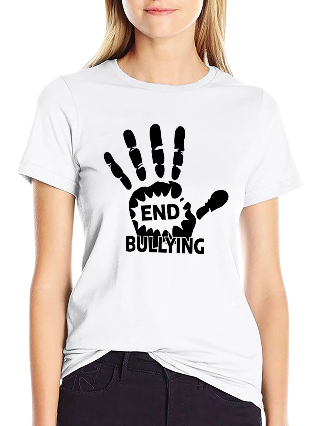 End Bullying T-Shirt Black Hand Print Design