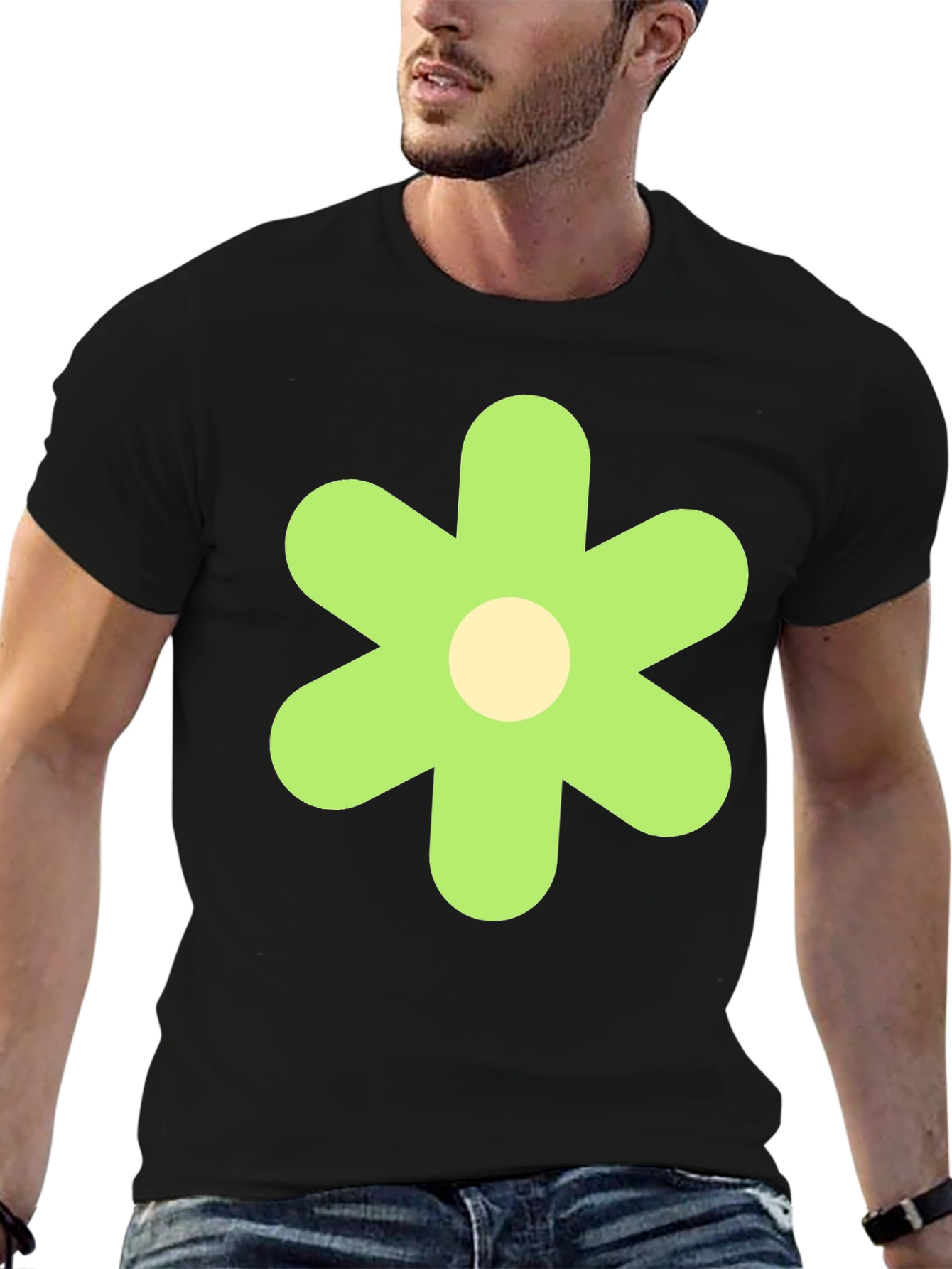 Groovy Green Flower Graphic Tee - Retro Style