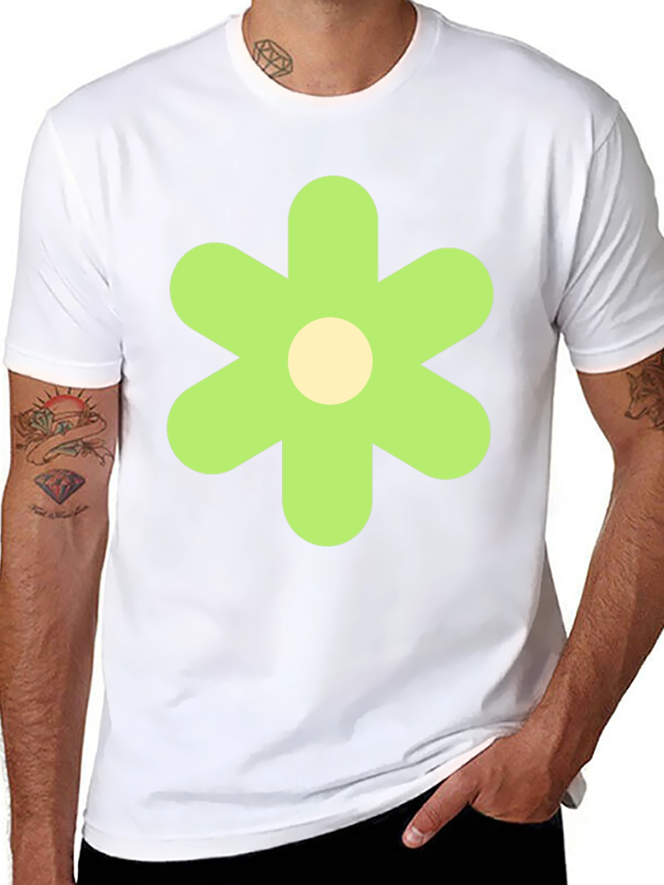 Groovy Green Flower Graphic Tee - Retro Style