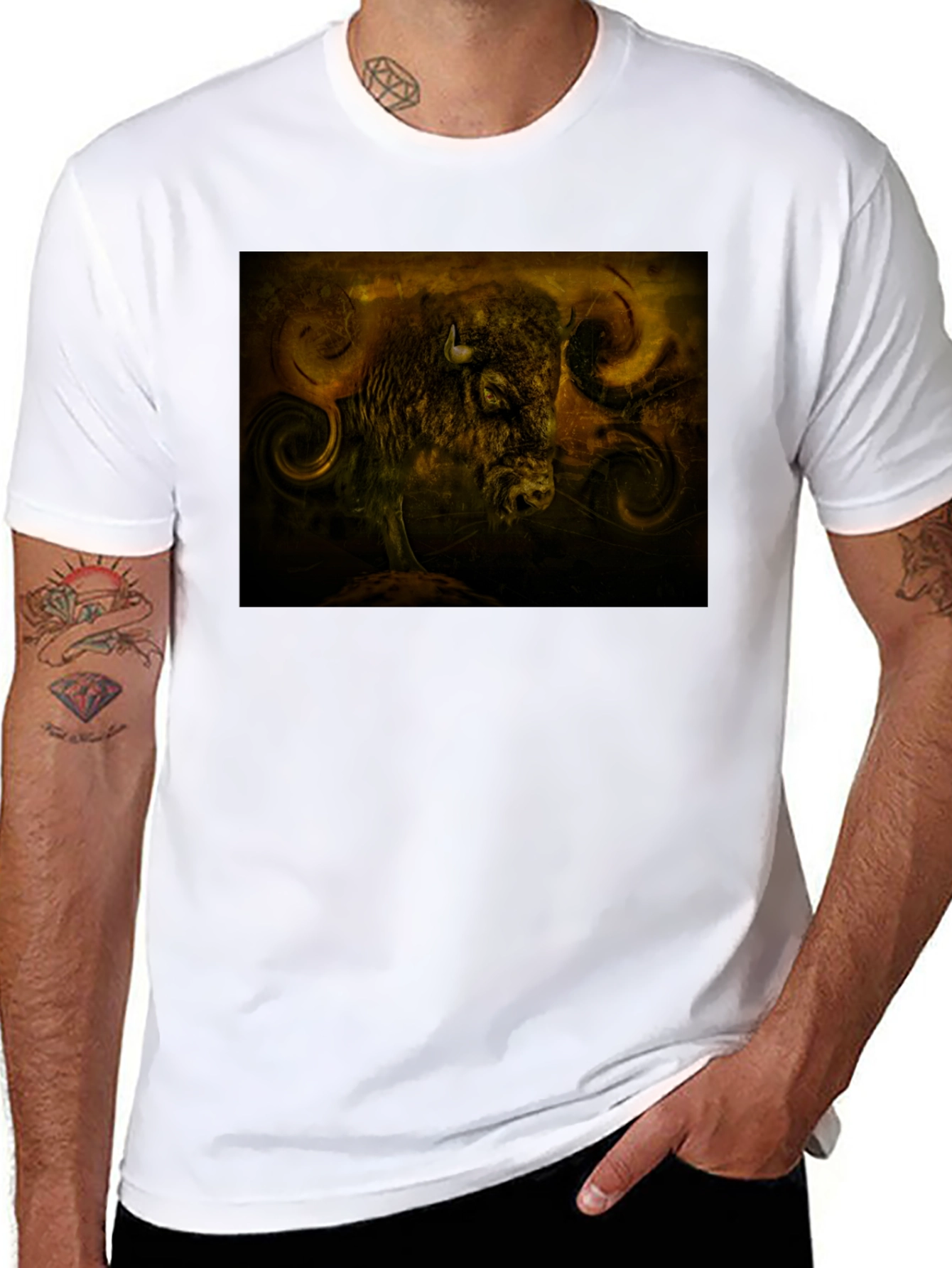 Buffalo Graphic Tee - Artistic Print Black Shirt