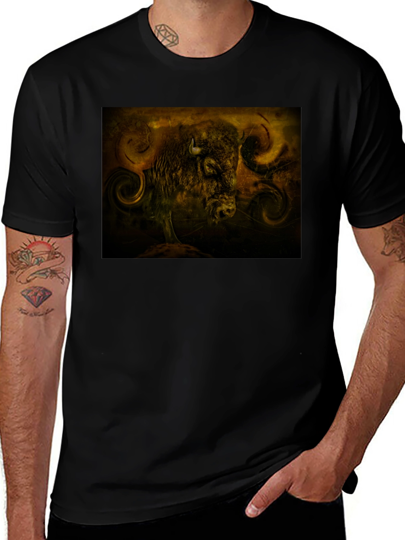 Buffalo Graphic Tee - Artistic Print Black Shirt