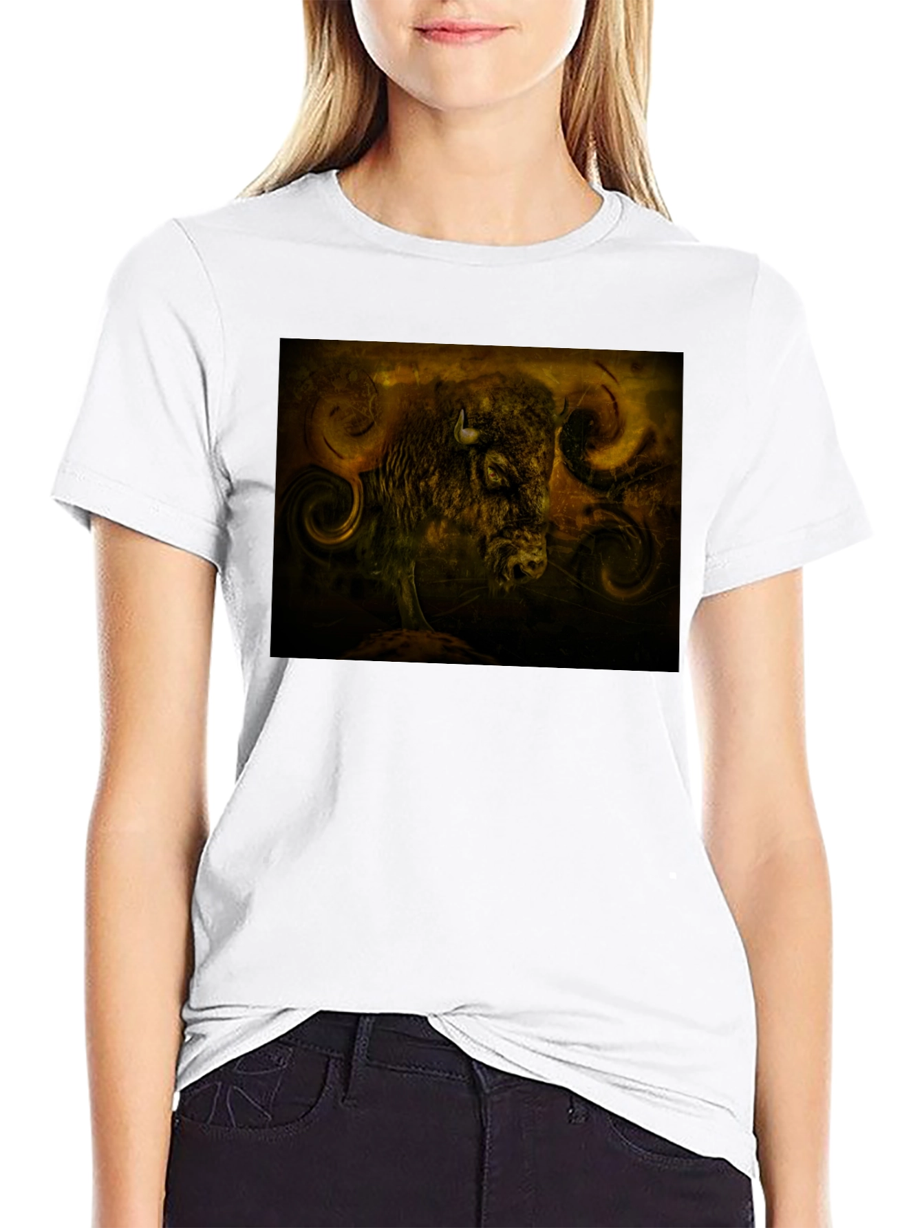 Buffalo Graphic Tee - Artistic Print Black Shirt