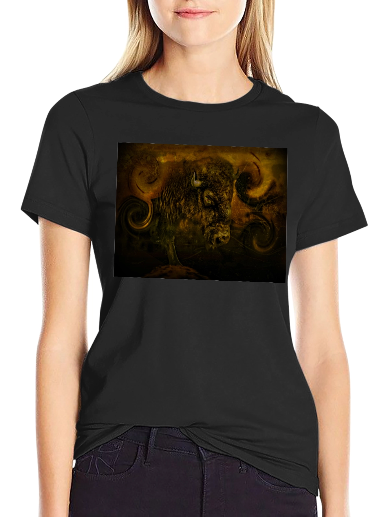 Buffalo Graphic Tee - Artistic Print Black Shirt