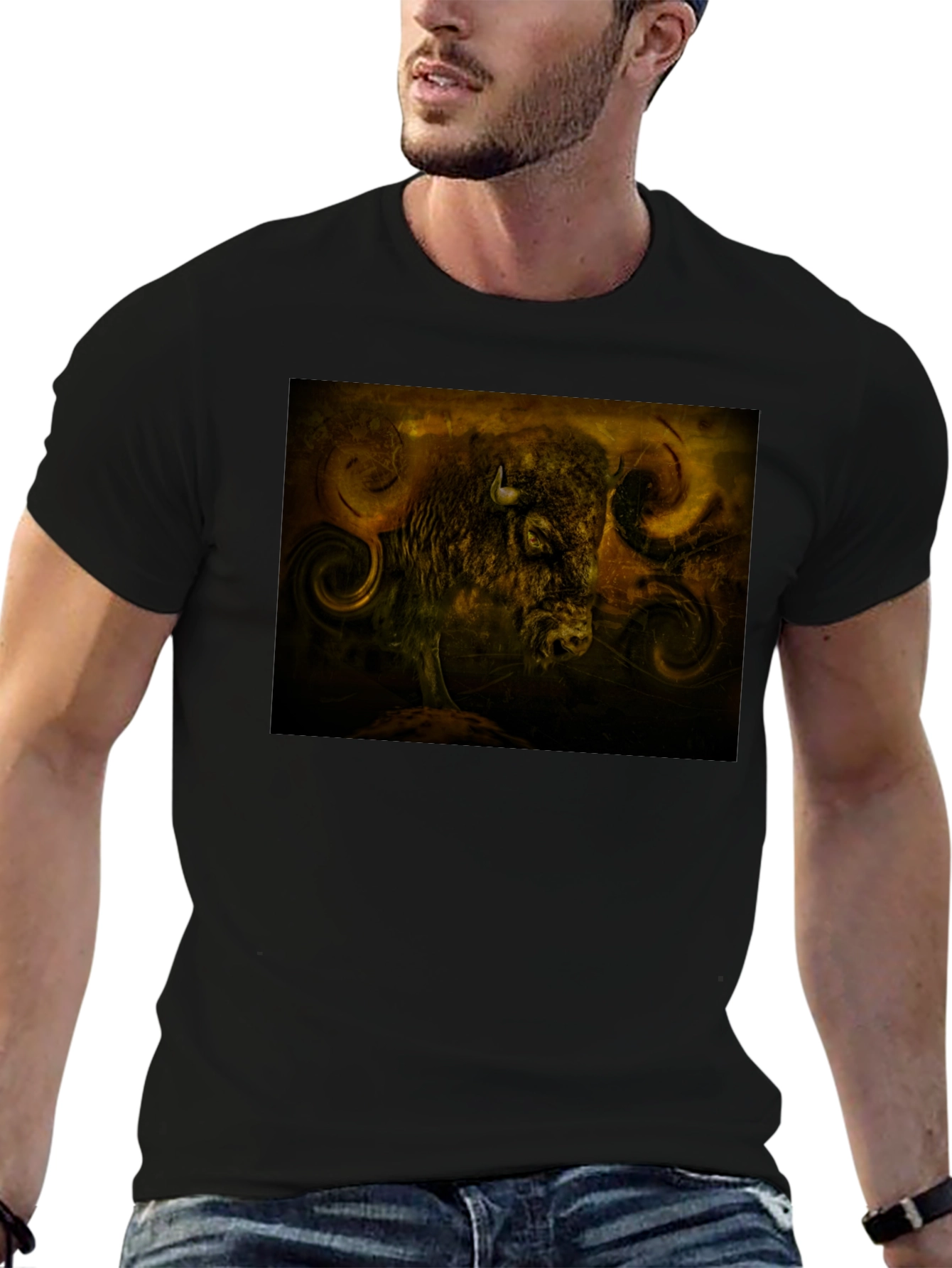 Buffalo Graphic Tee - Artistic Print Black Shirt