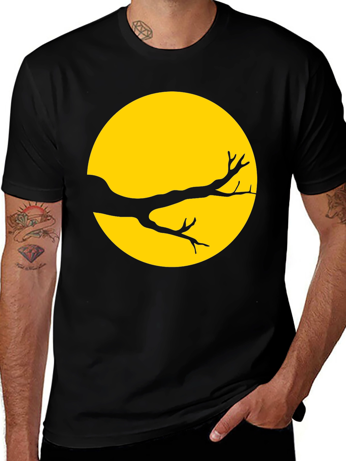 Silhouette Branch on Yellow Moon T-Shirt