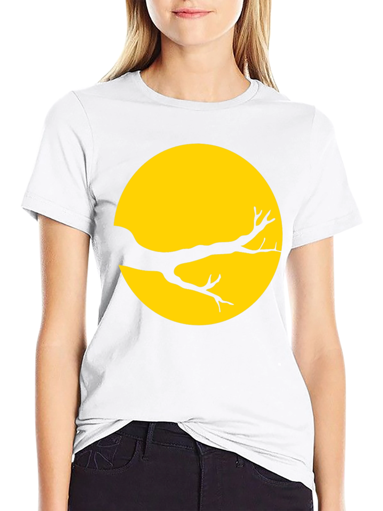 Silhouette Branch on Yellow Moon T-Shirt