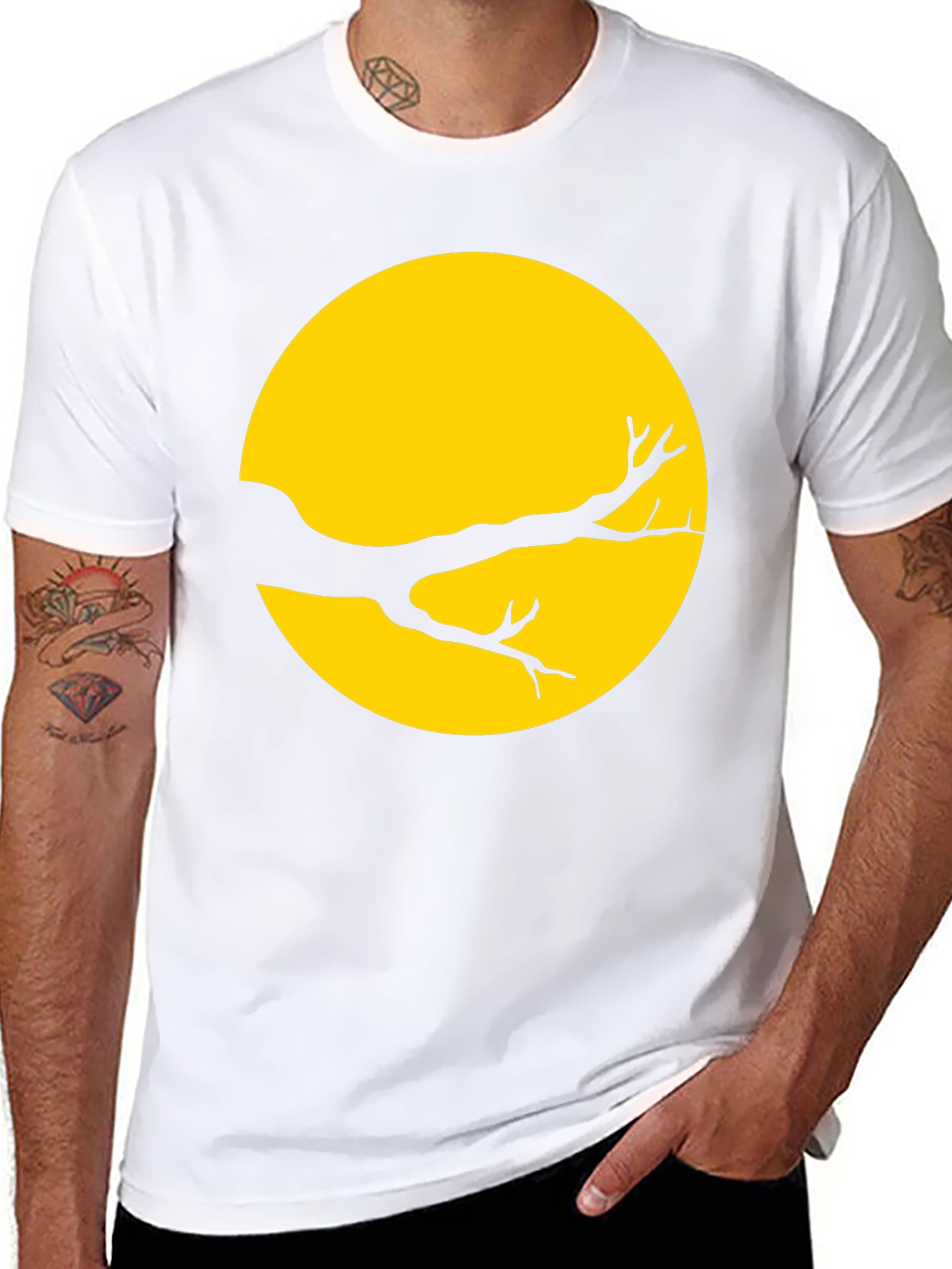Silhouette Branch on Yellow Moon T-Shirt