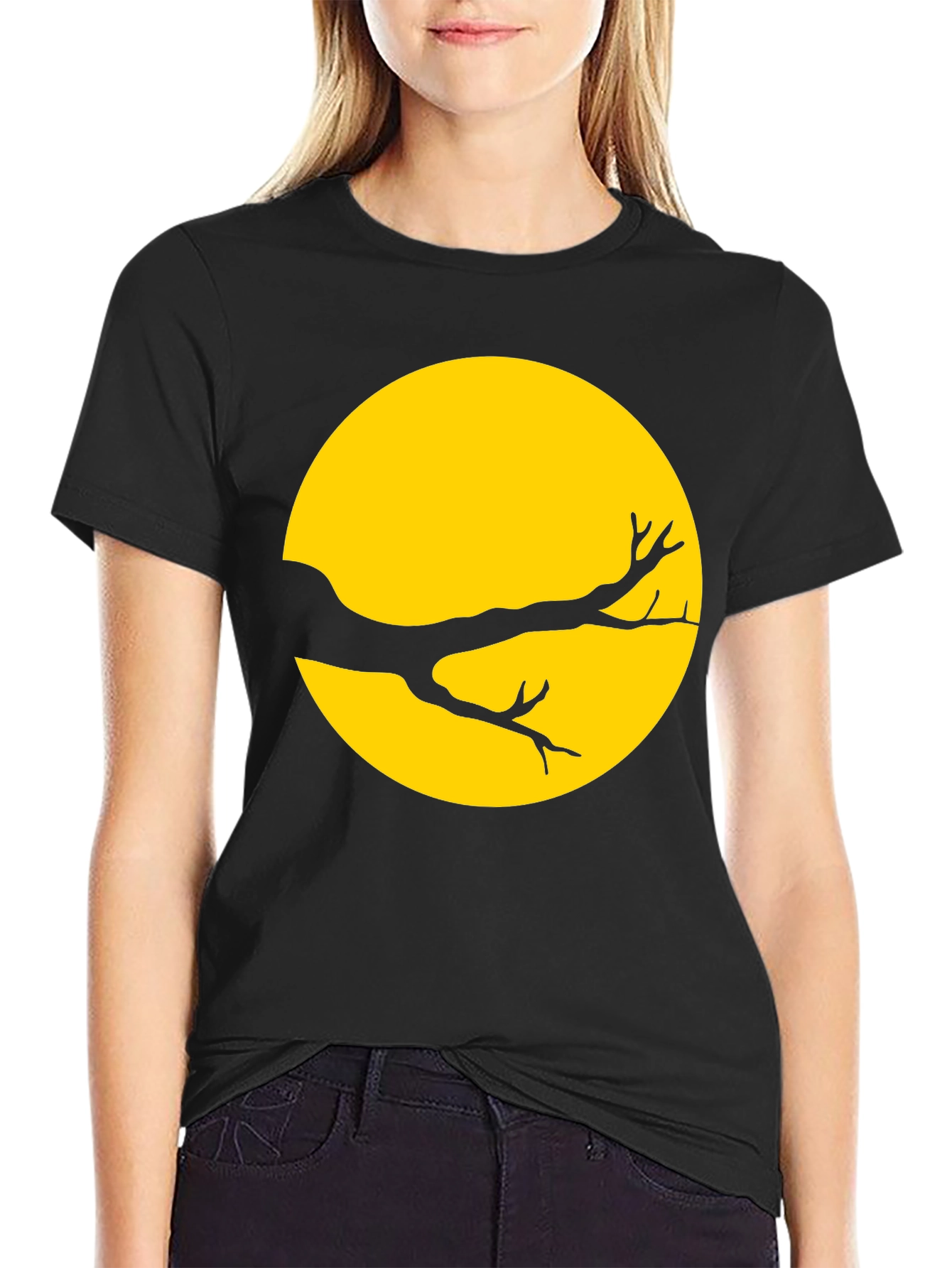 Silhouette Branch on Yellow Moon T-Shirt