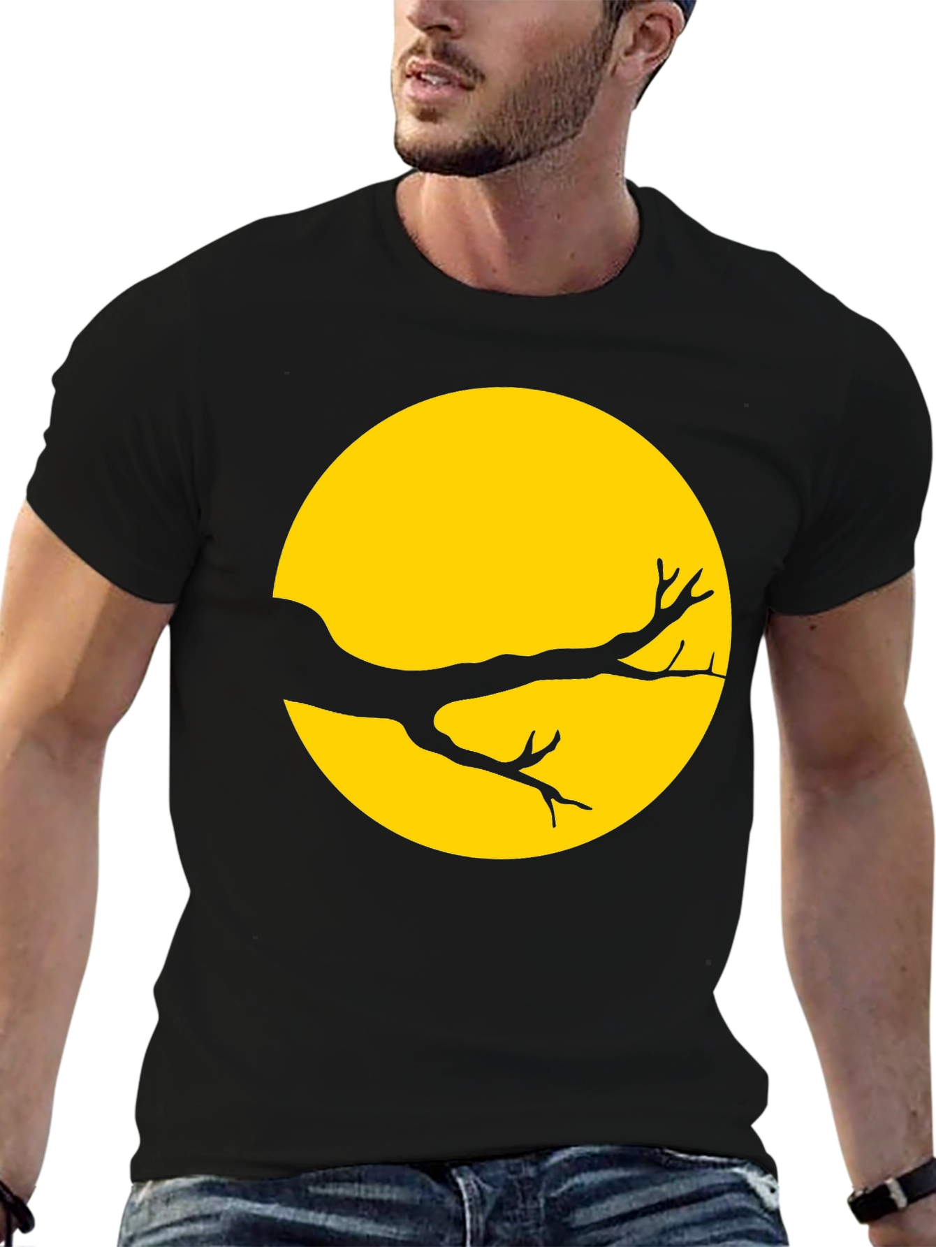 Silhouette Branch on Yellow Moon T-Shirt