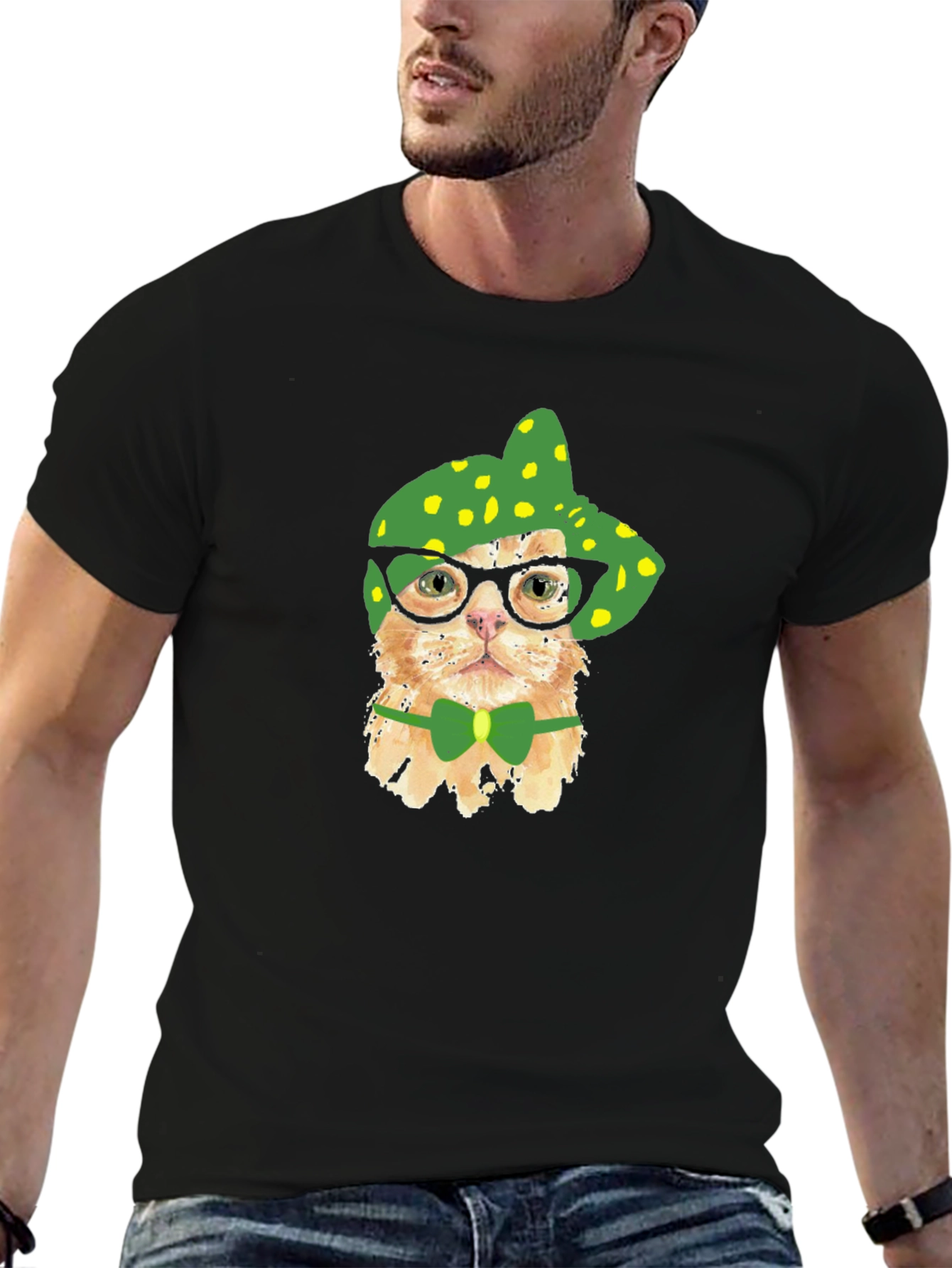 Funny Cat T-Shirt - Cat with Glasses and Bowtie