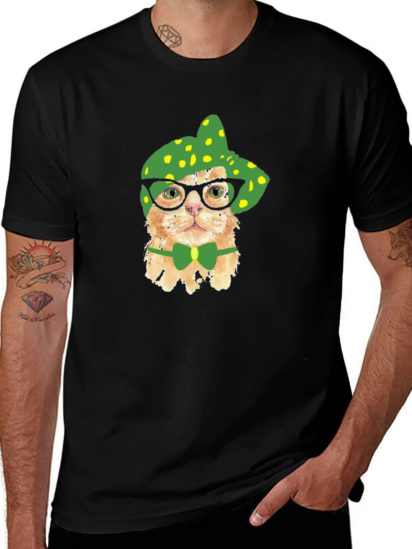 Funny Cat T-Shirt - Cat with Glasses and Bowtie