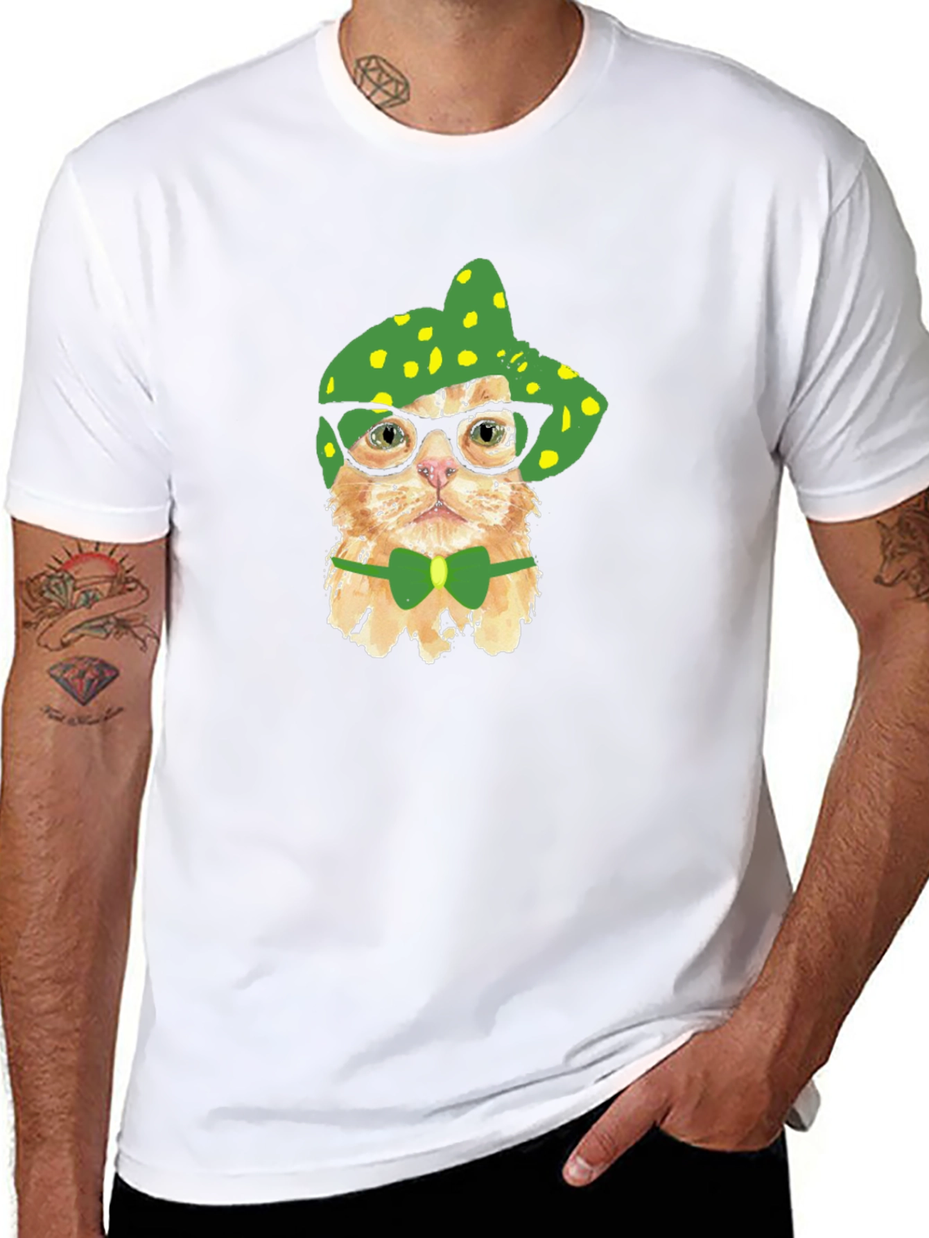 Funny Cat T-Shirt - Cat with Glasses and Bowtie