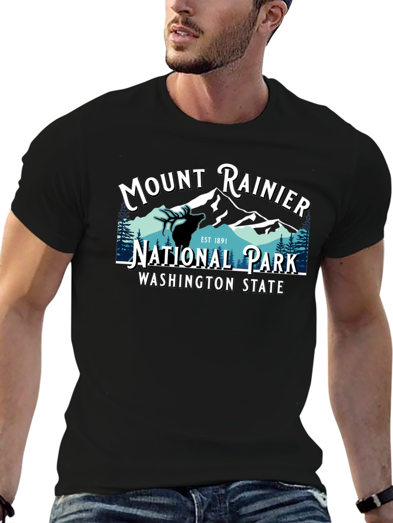 Mount Rainier National Park Tee - Black Cotton