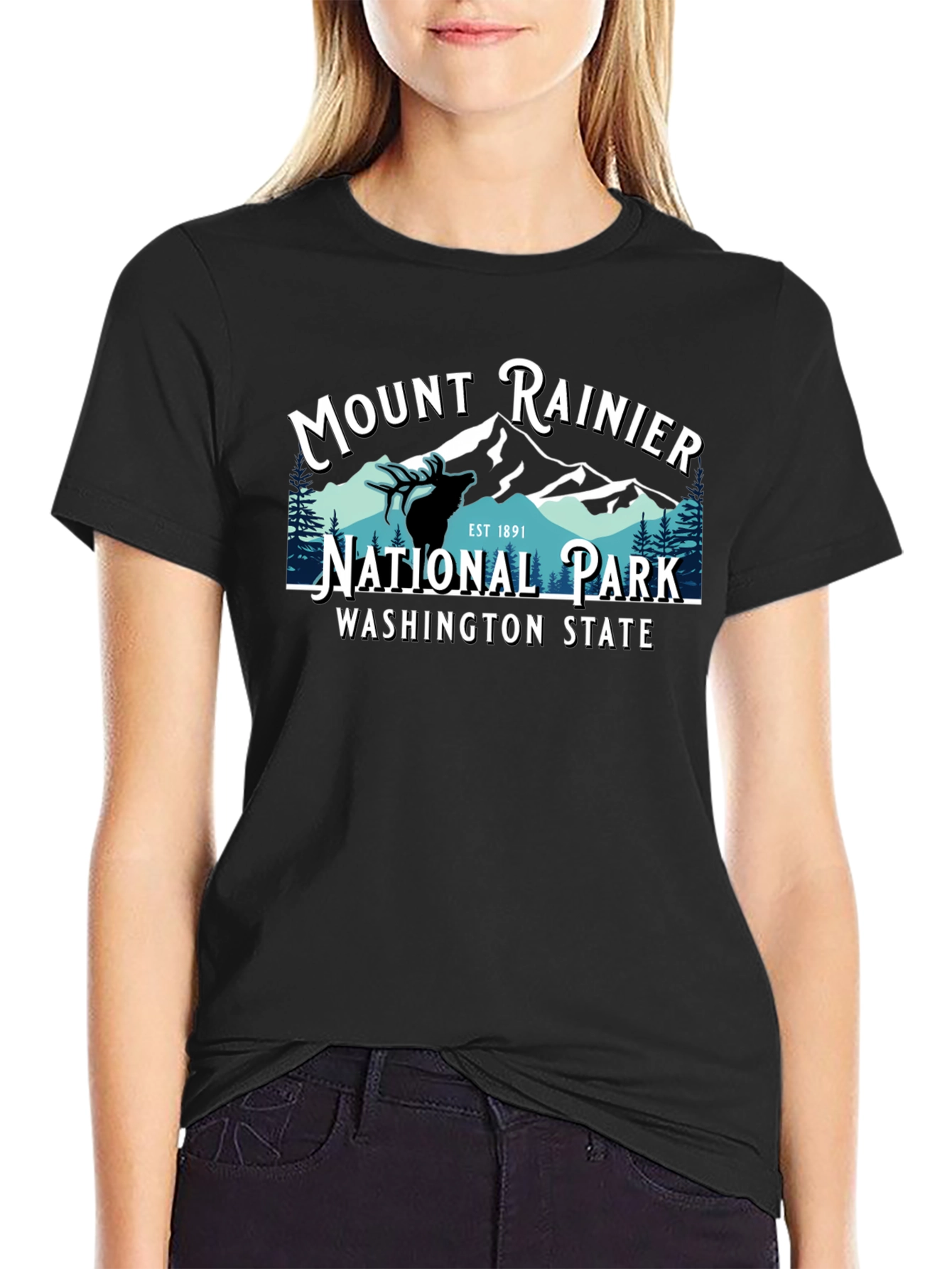 Mount Rainier National Park Tee - Black Cotton