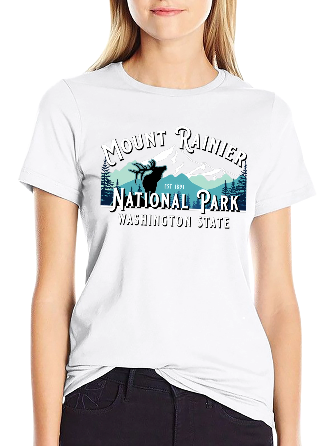 Mount Rainier National Park Tee - Black Cotton