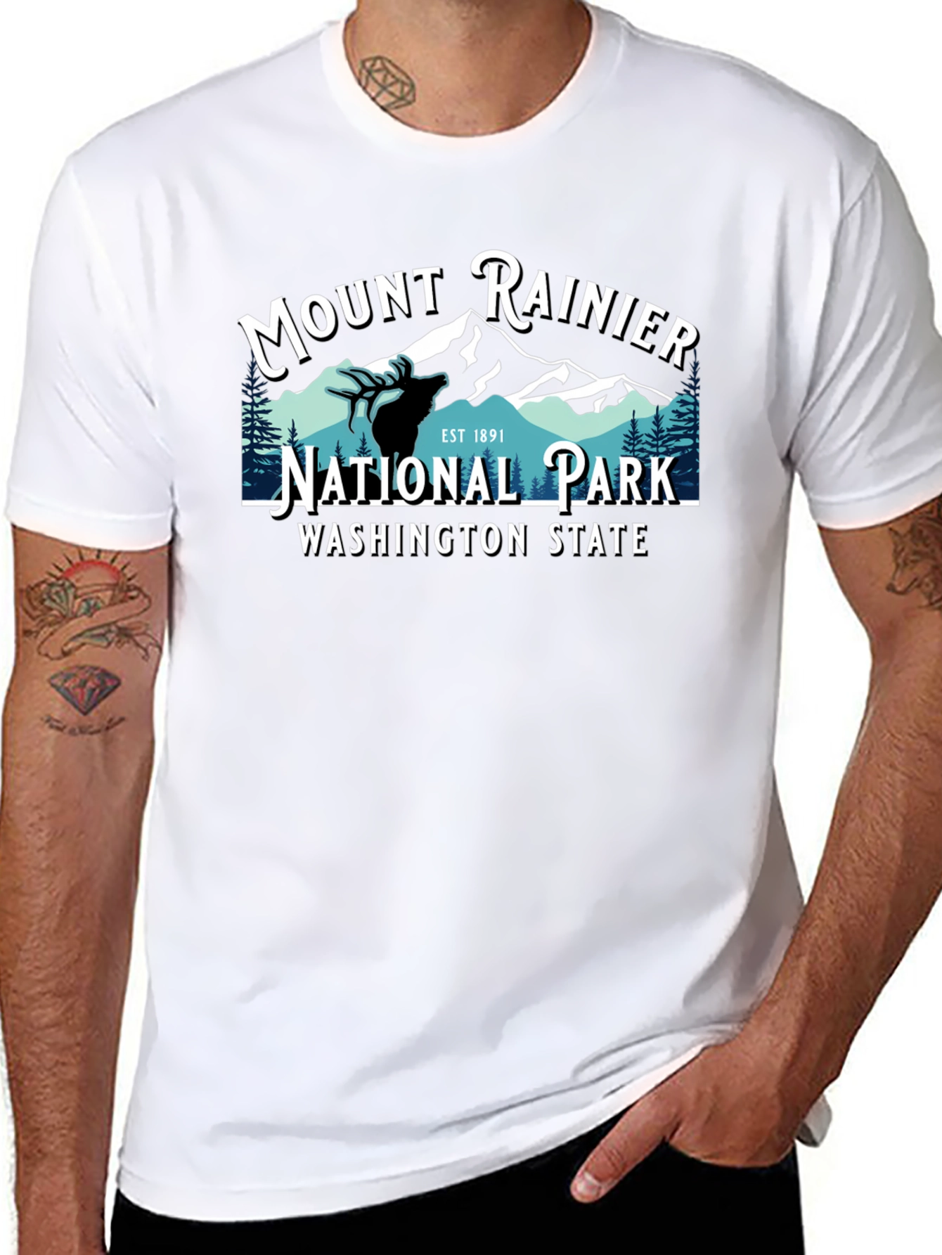 Mount Rainier National Park Tee - Black Cotton