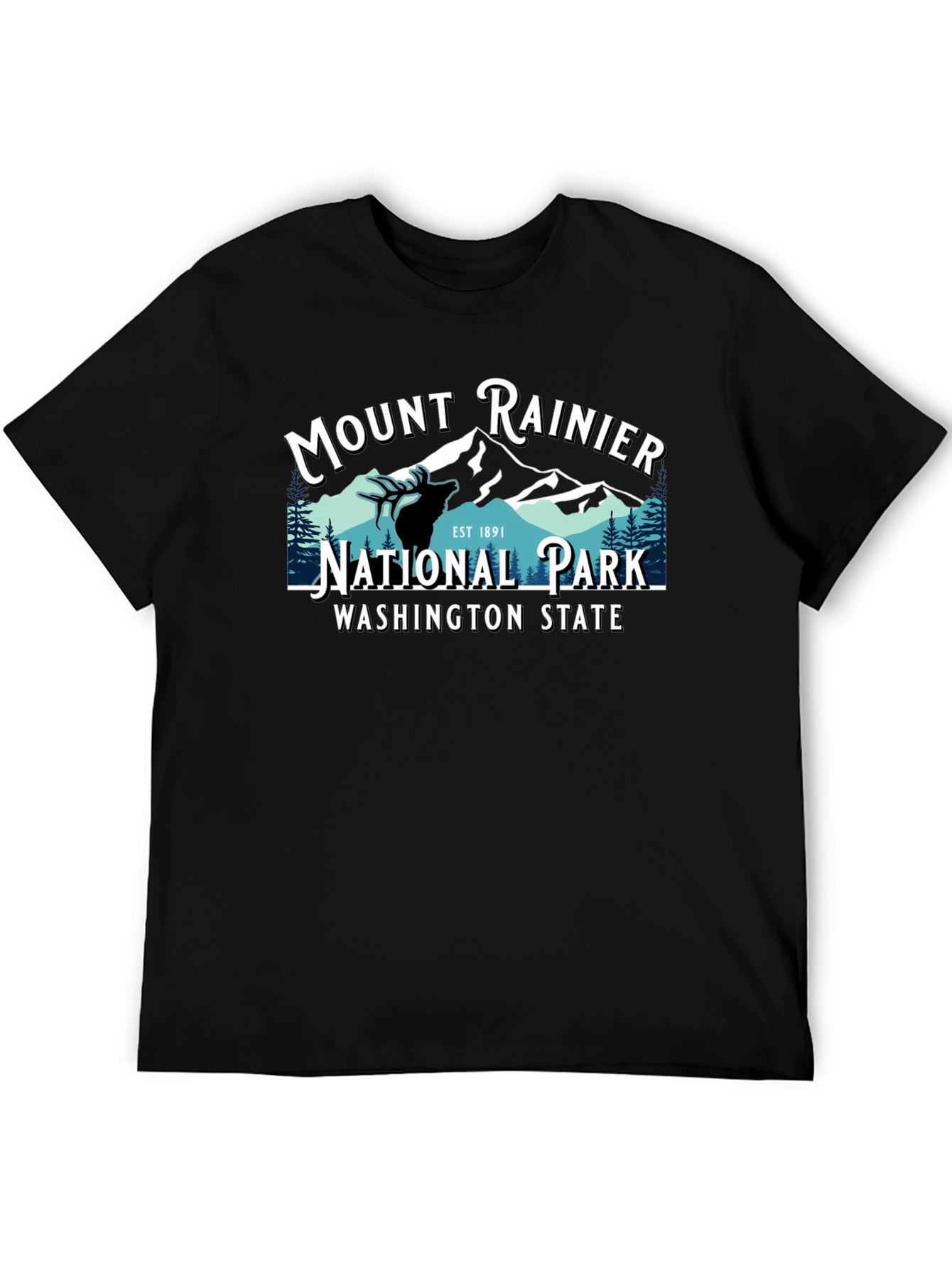 Mount Rainier National Park Tee - Black Cotton