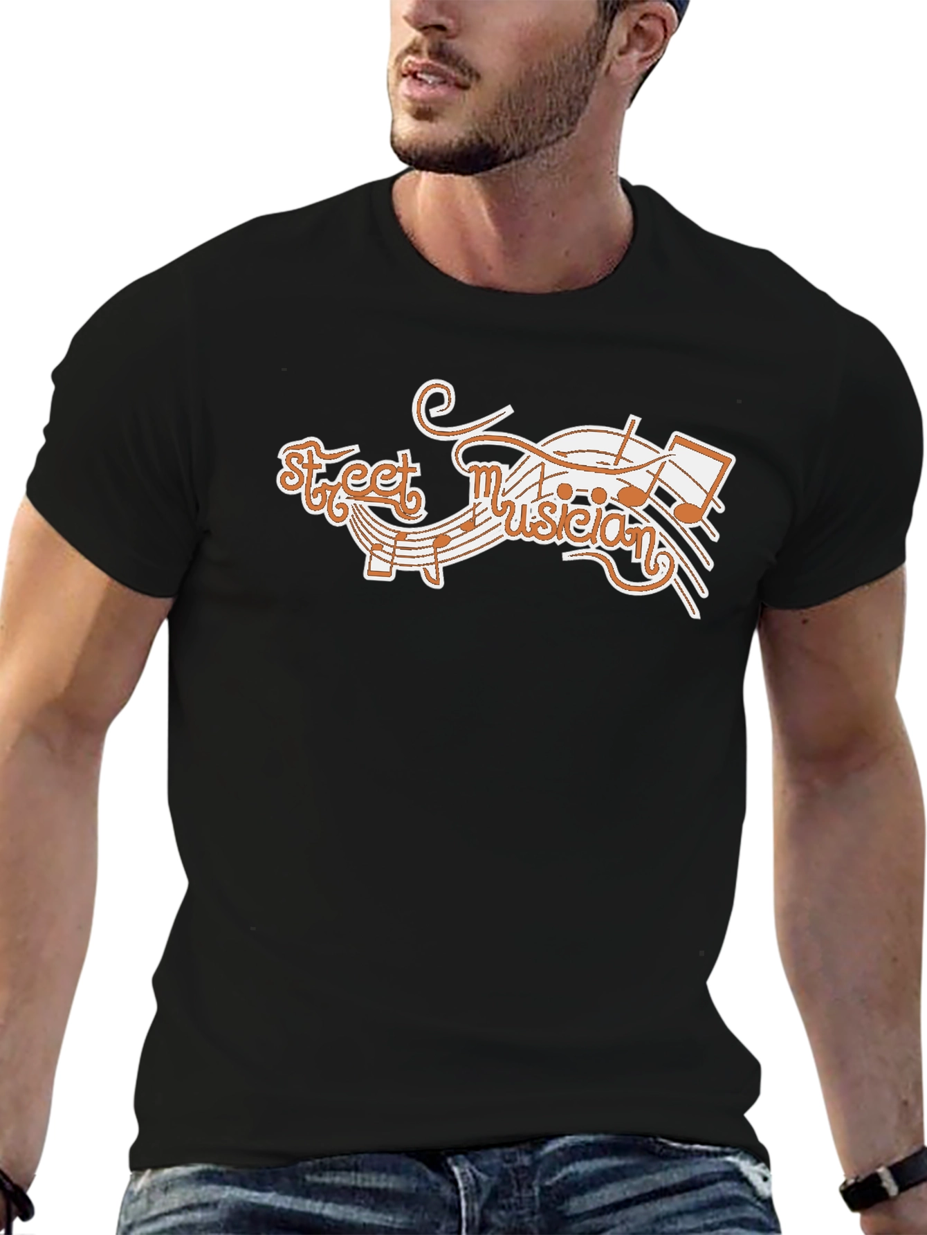 Street Musician Graphic Tee - Black Cotton T-Shirt