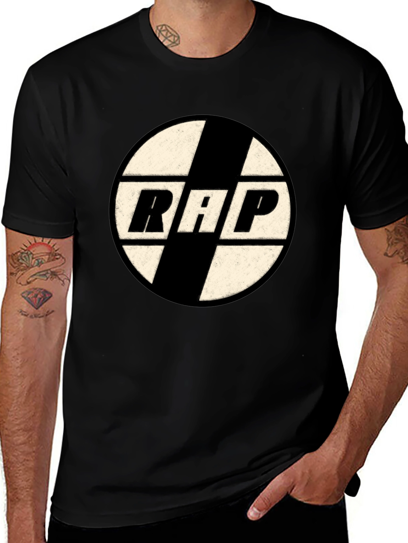Retro RAP Graphic Tee - Black Cotton T-Shirt