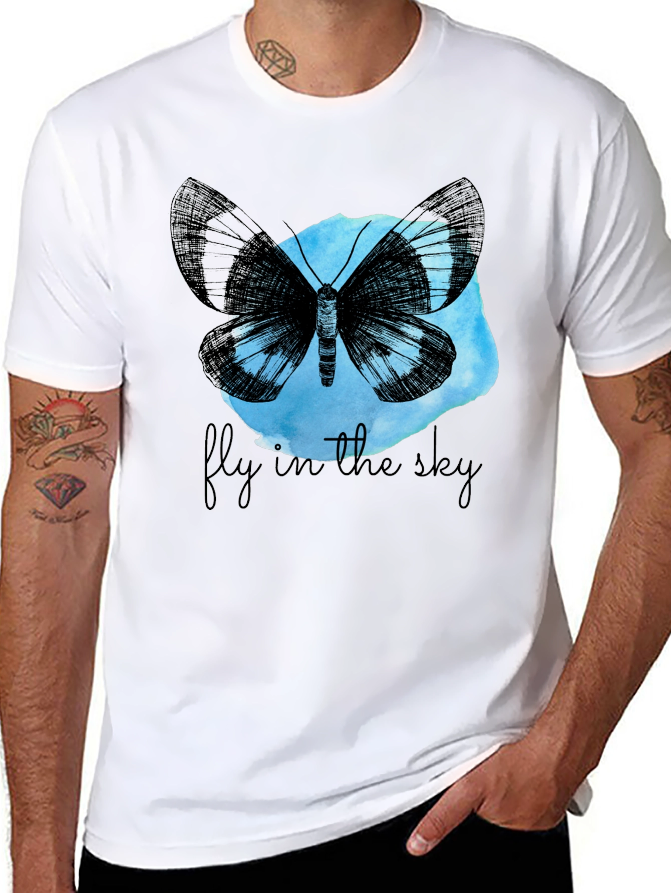 Butterfly Fly In The Sky Black Graphic Tee