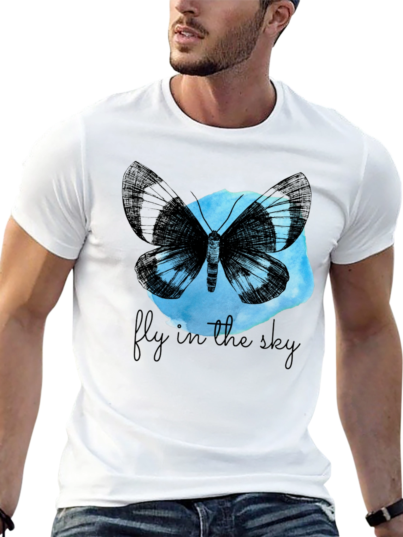 Butterfly Fly In The Sky Black Graphic Tee