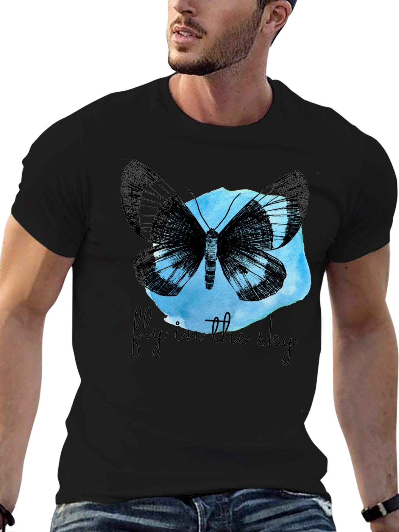 Butterfly Fly In The Sky Black Graphic Tee