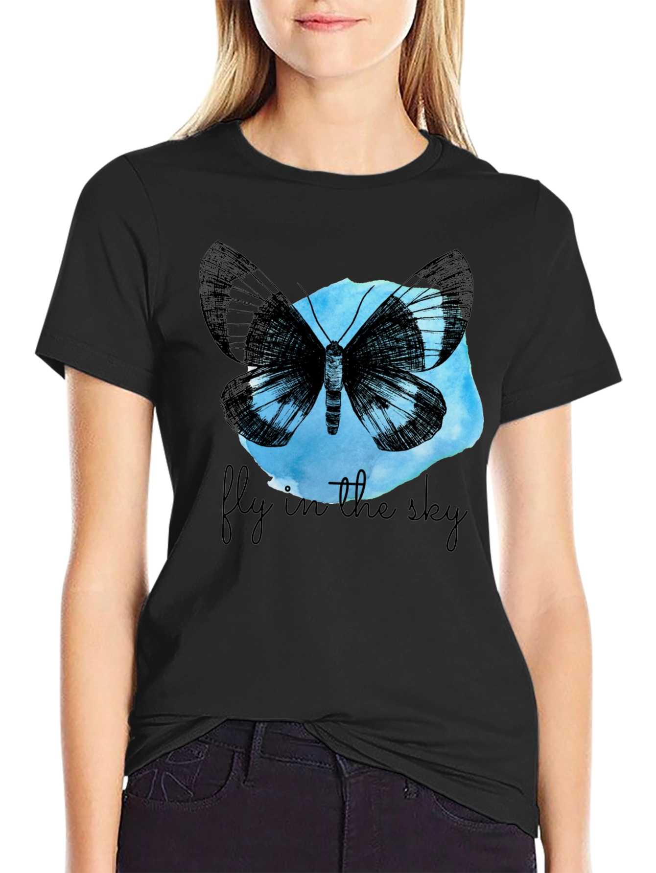 Butterfly Fly In The Sky Black Graphic Tee