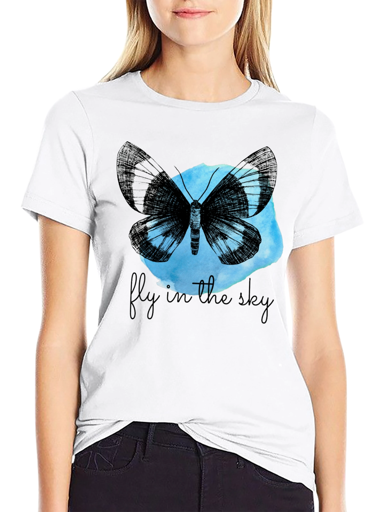 Butterfly Fly In The Sky Black Graphic Tee