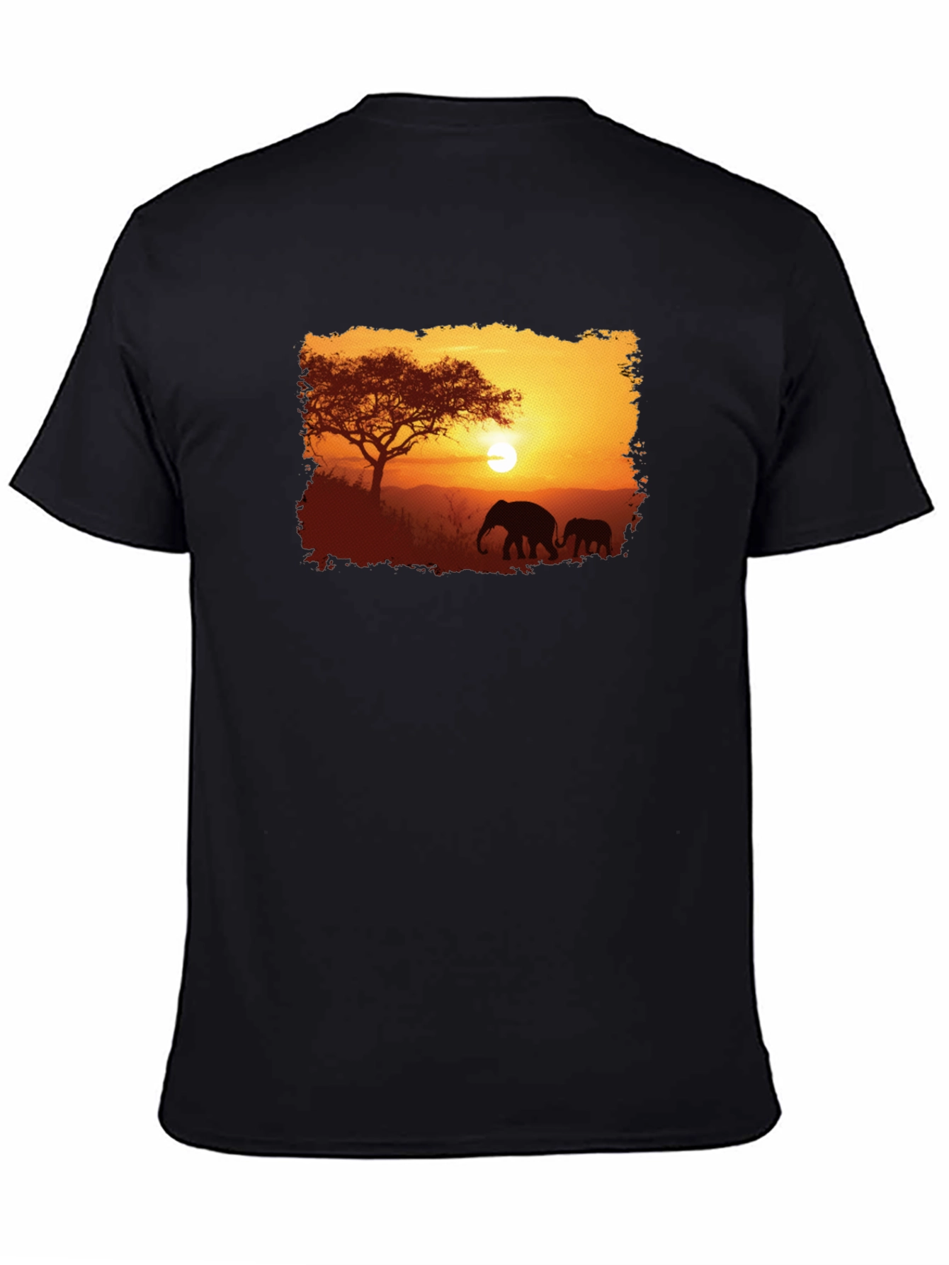 Sunset Safari Elephant Graphic Tee - Black