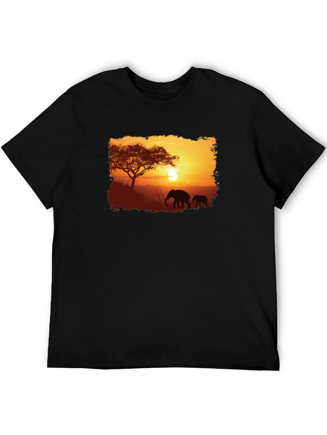 Sunset Safari Elephant Graphic Tee - Black